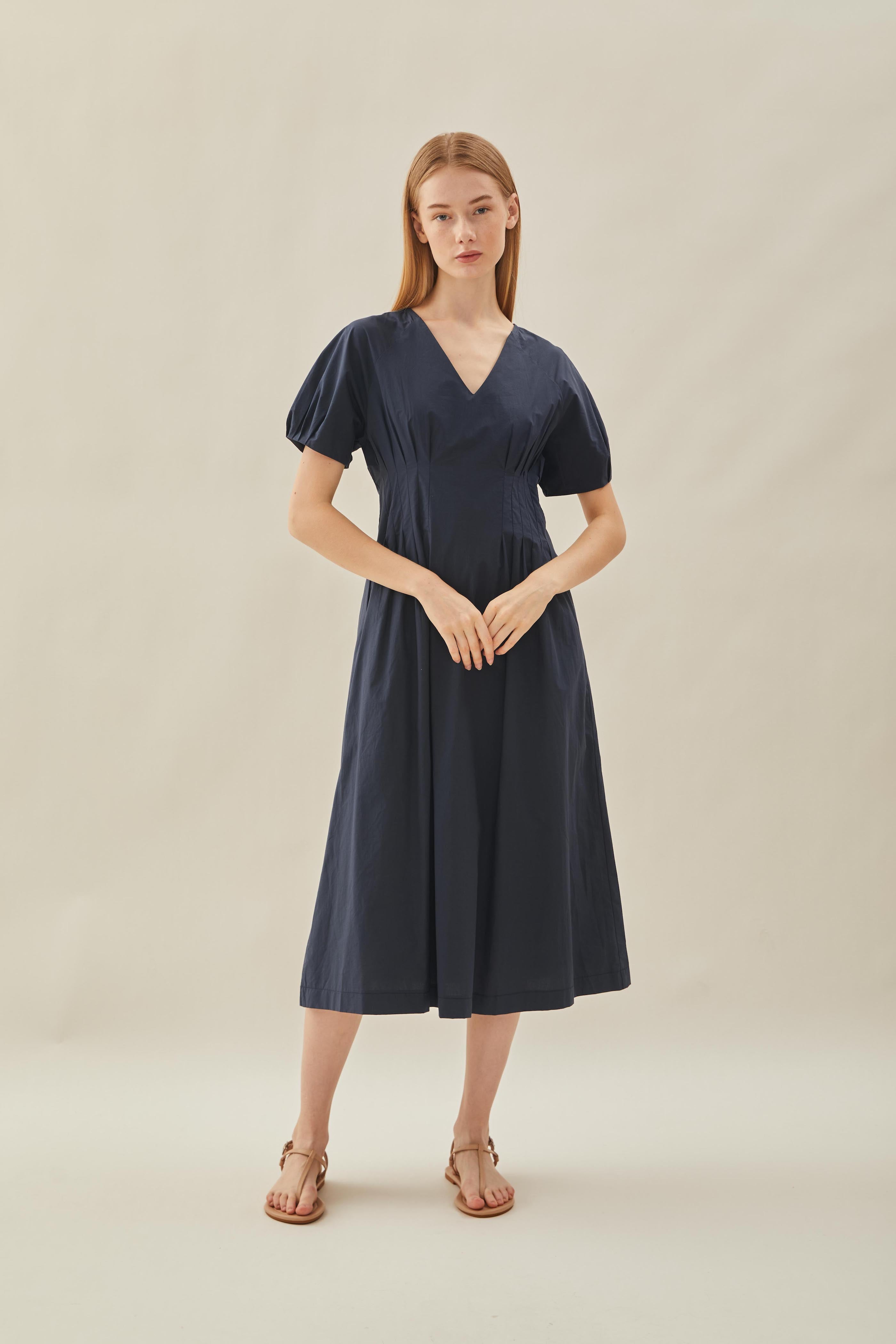 Pleated Waist Dress in Midnight