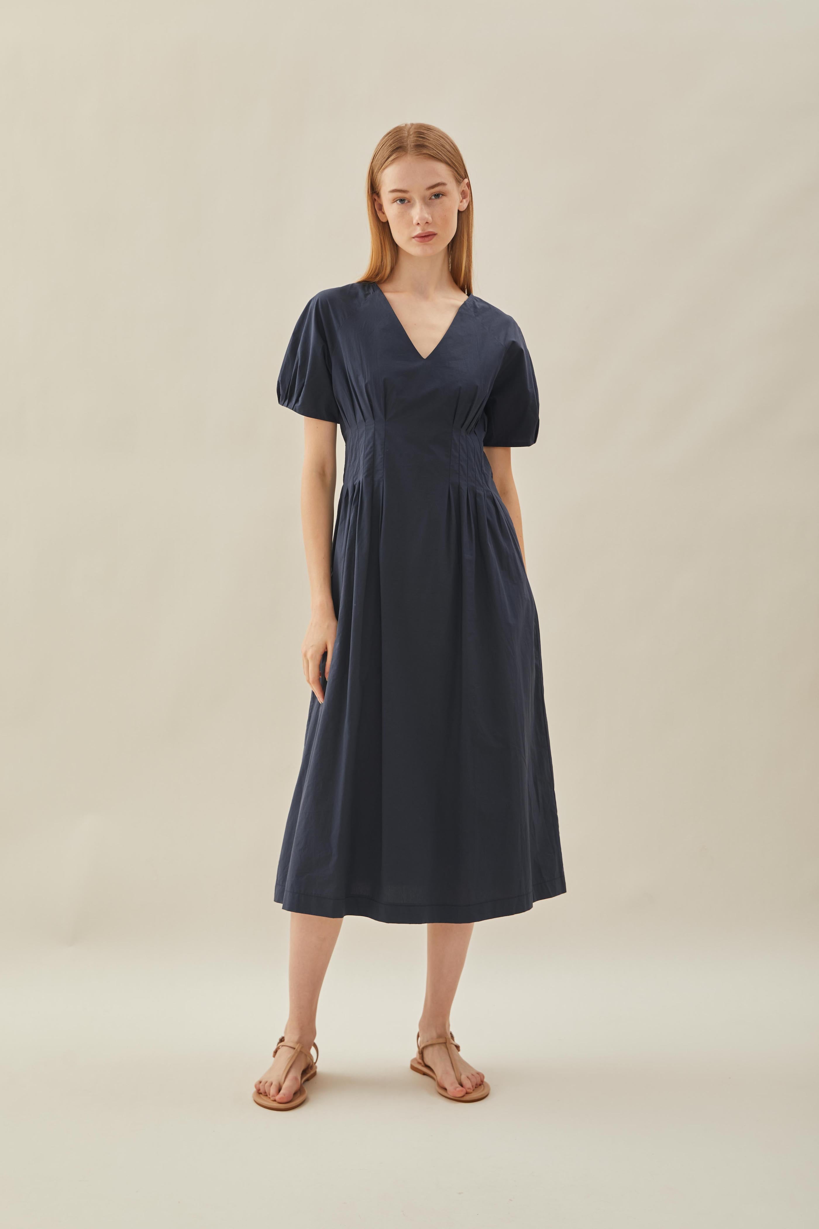 Pleated Waist Dress in Midnight