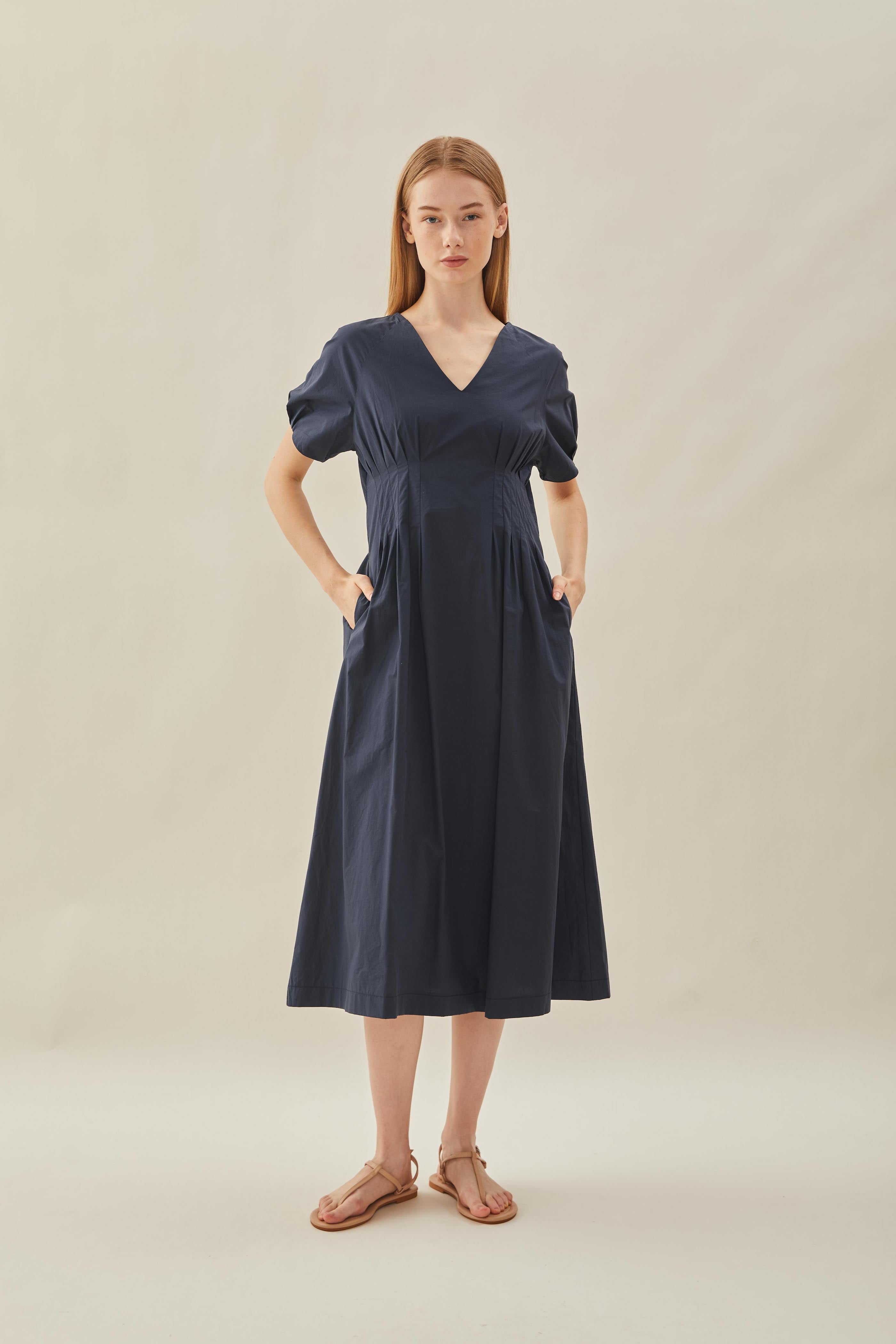 Pleated Waist Dress in Midnight