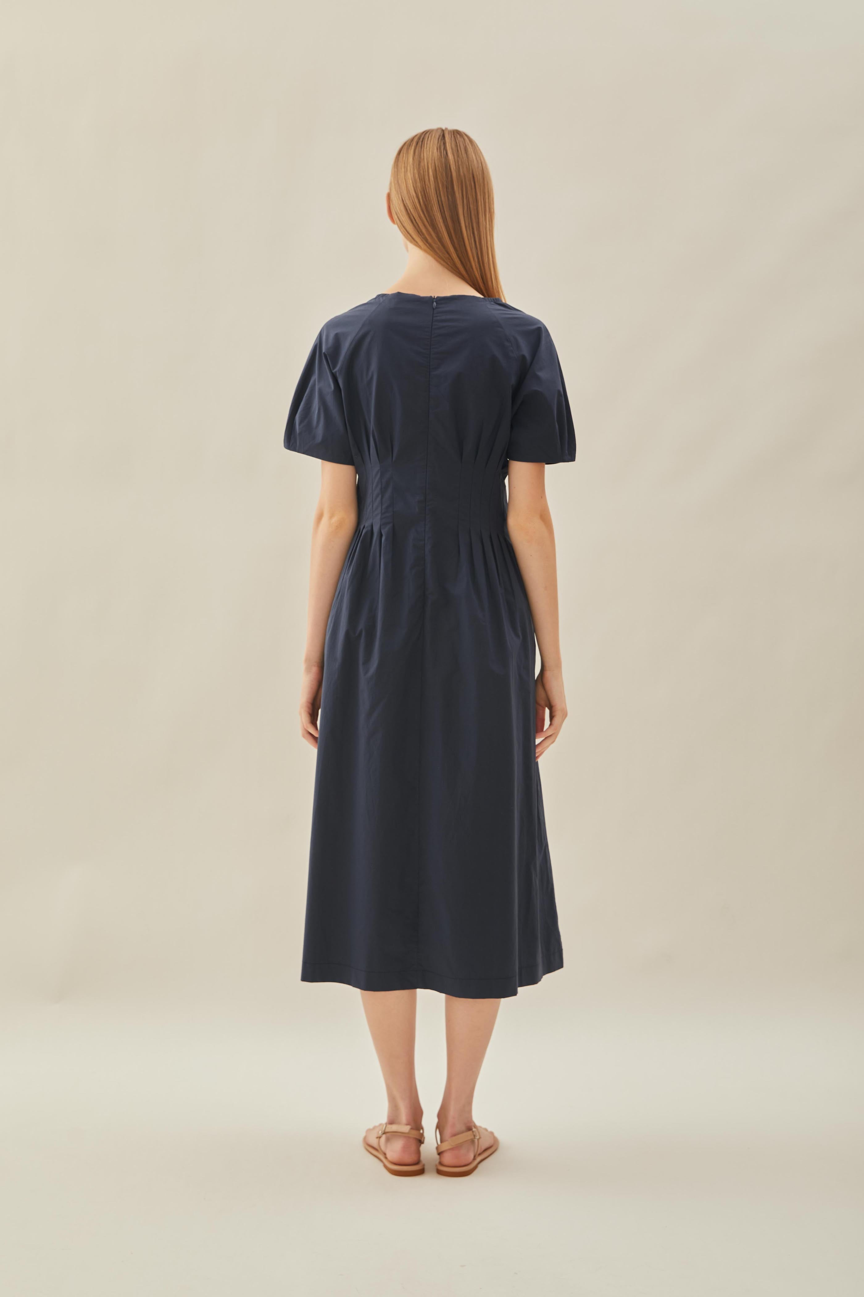 Pleated Waist Dress in Midnight