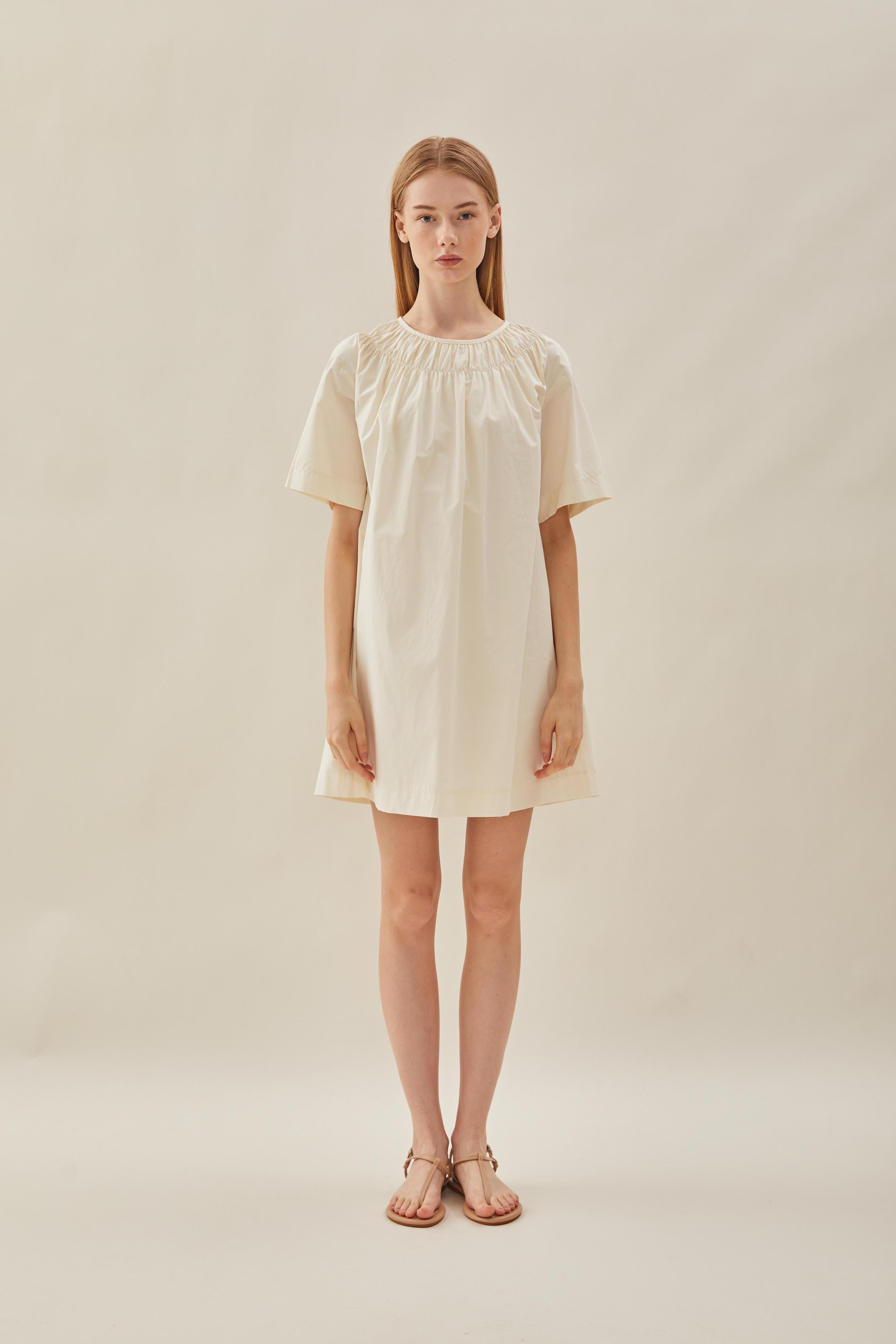 Gathered Neckline Mini Dress in Souffle