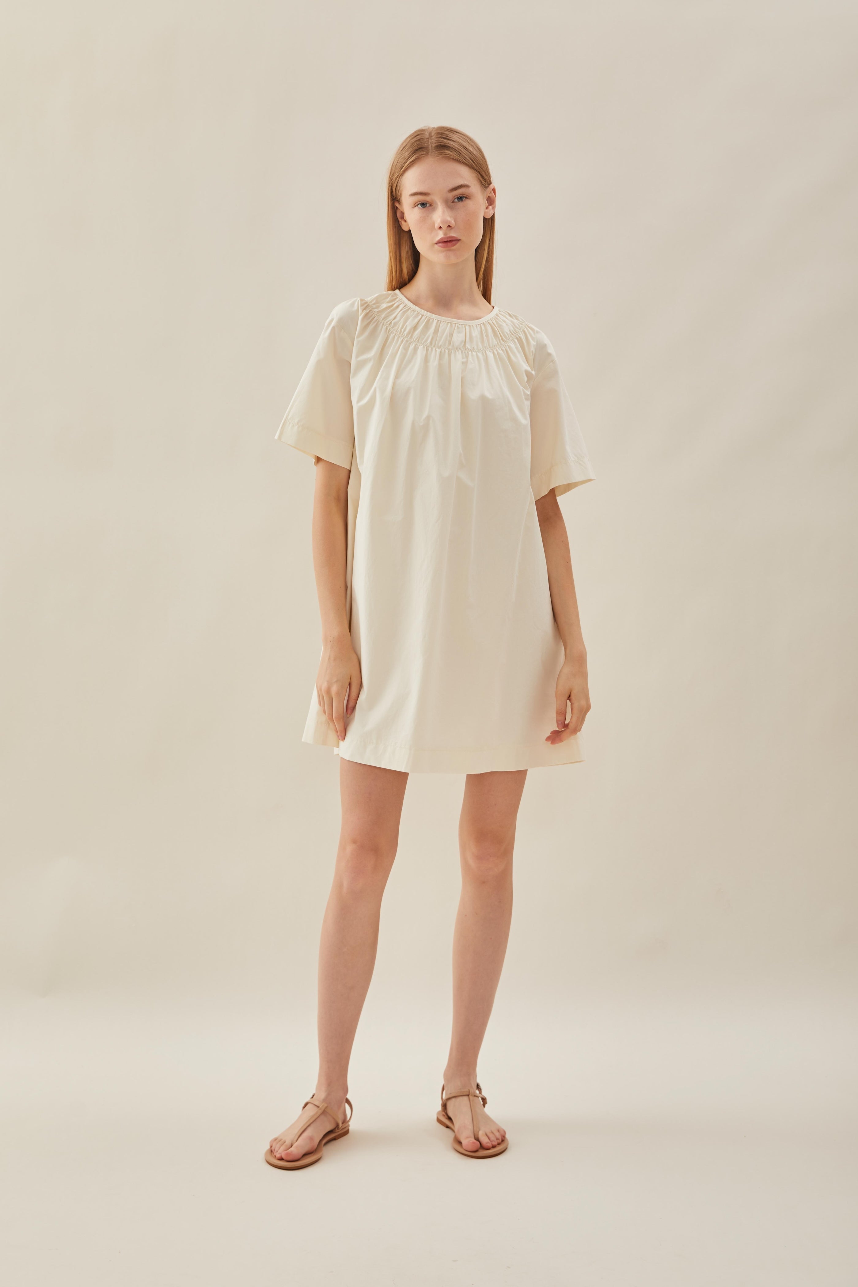 Gathered Neckline Mini Dress in Souffle