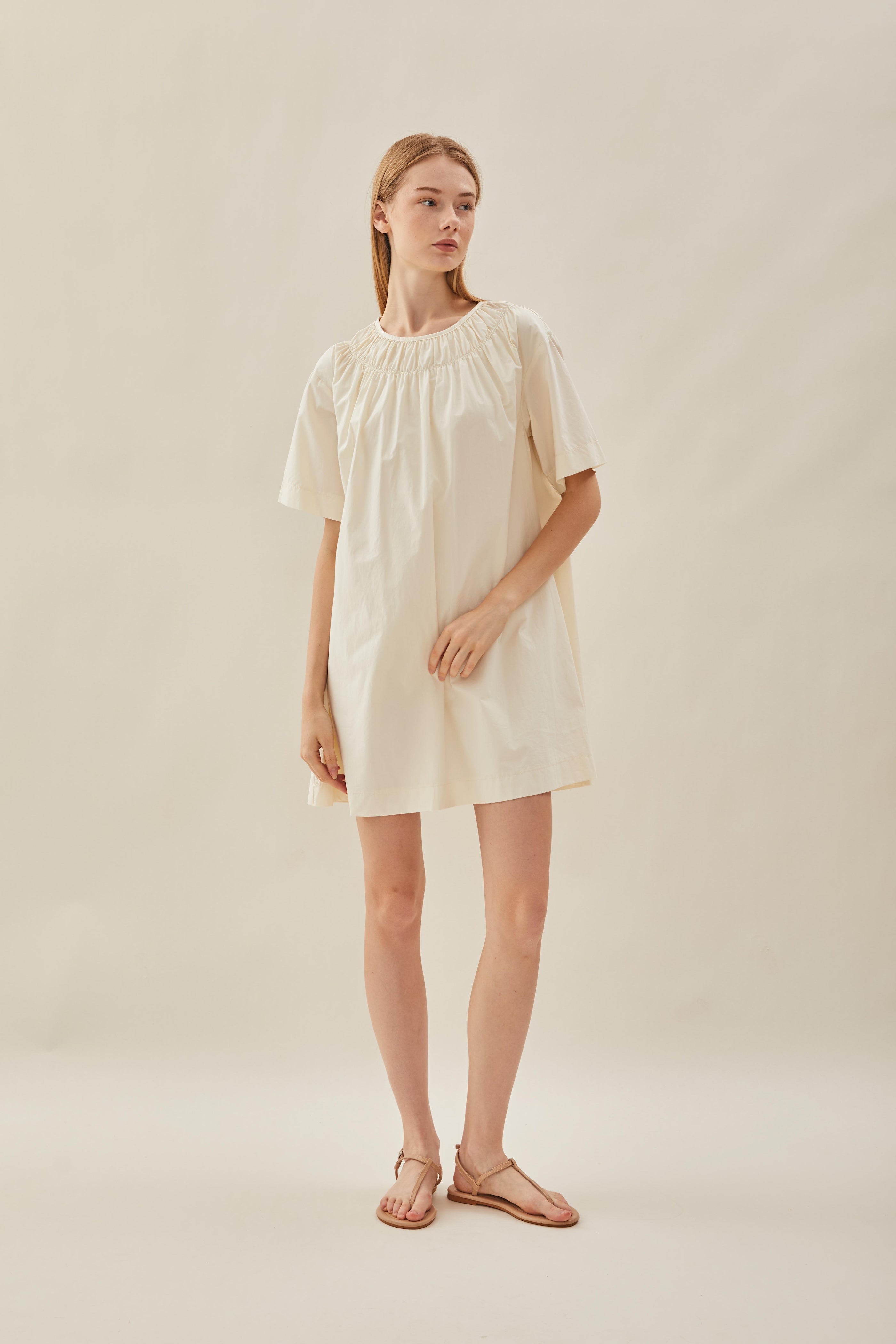 Gathered Neckline Mini Dress in Souffle