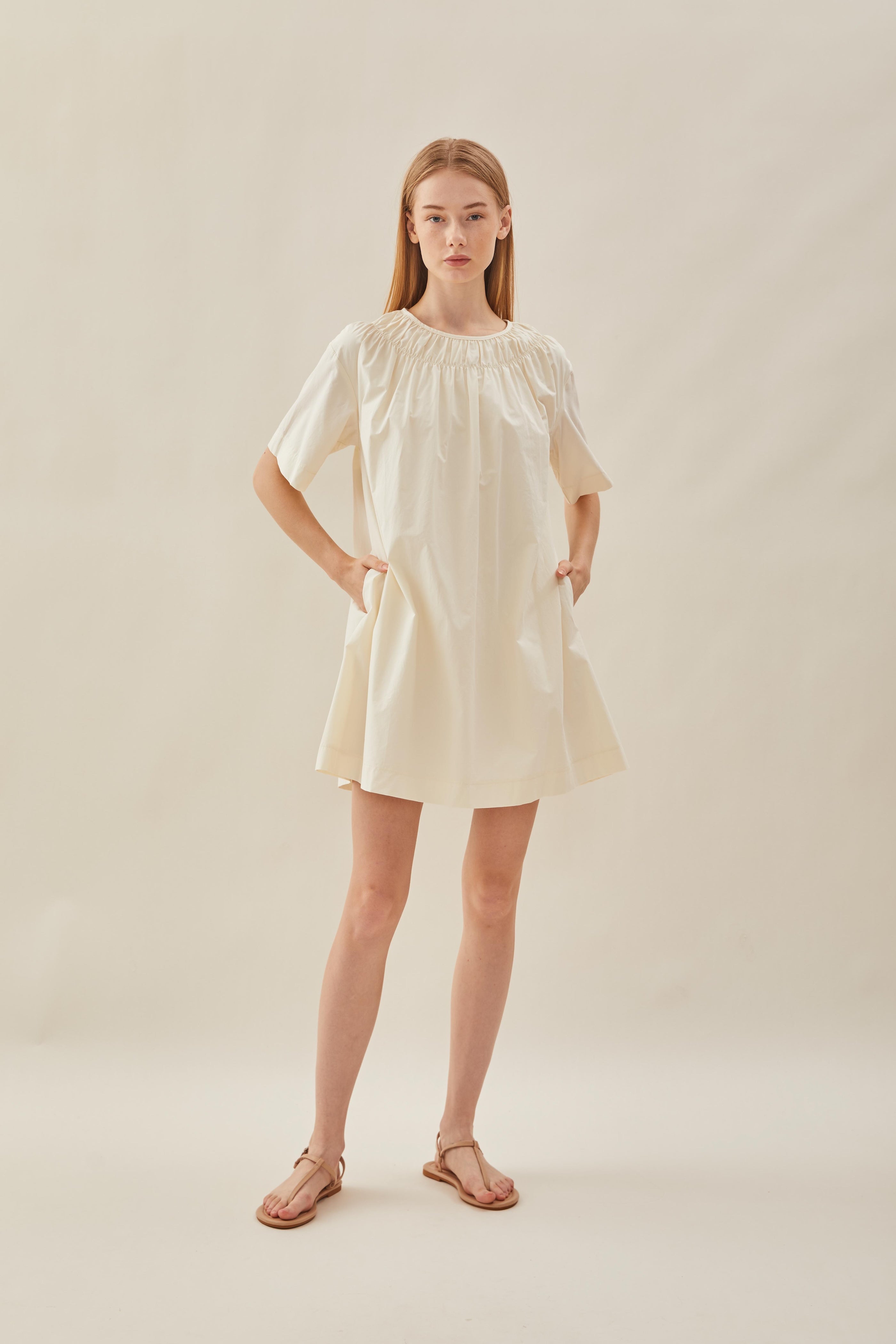 Gathered Neckline Mini Dress in Souffle