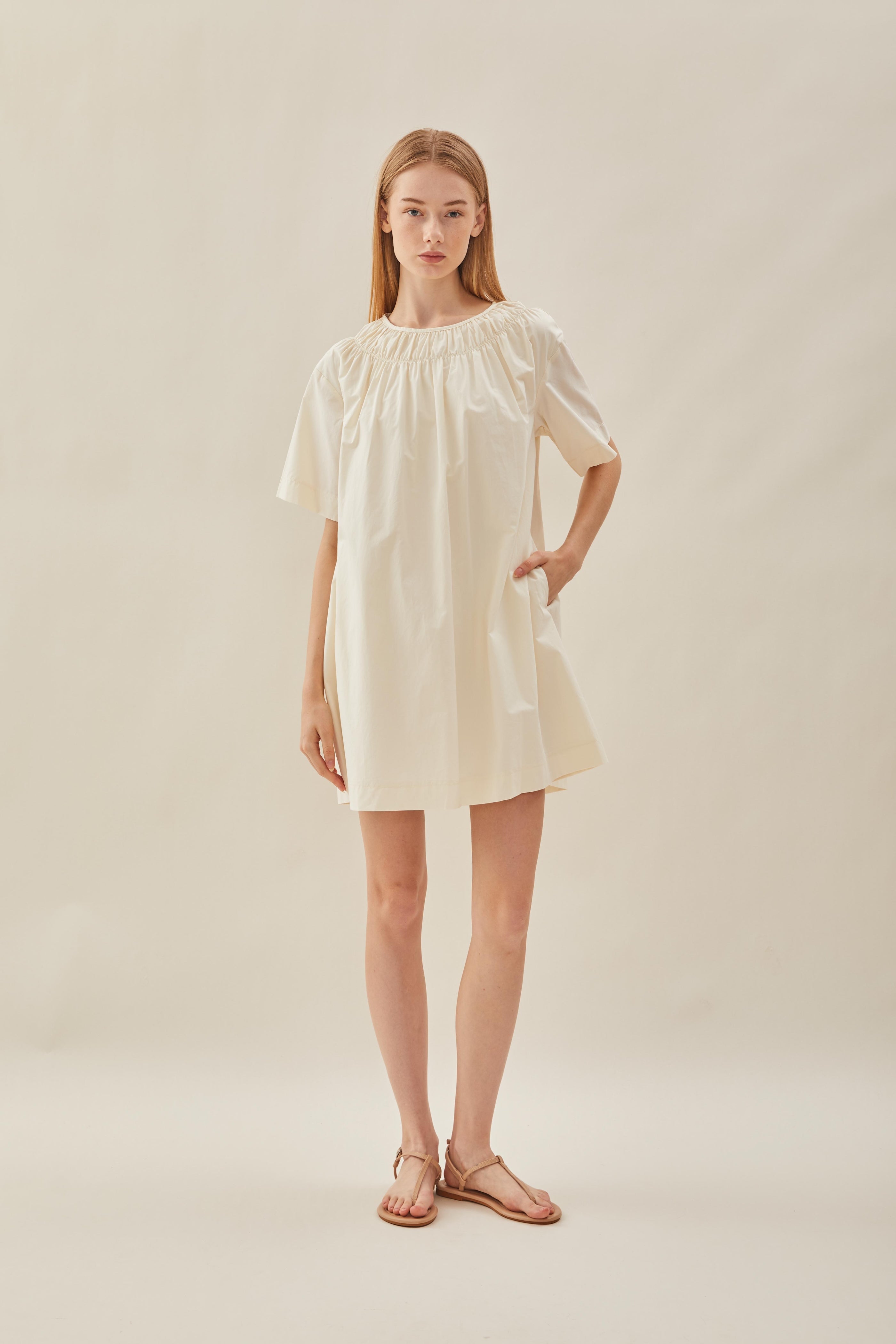 Gathered Neckline Mini Dress in Souffle