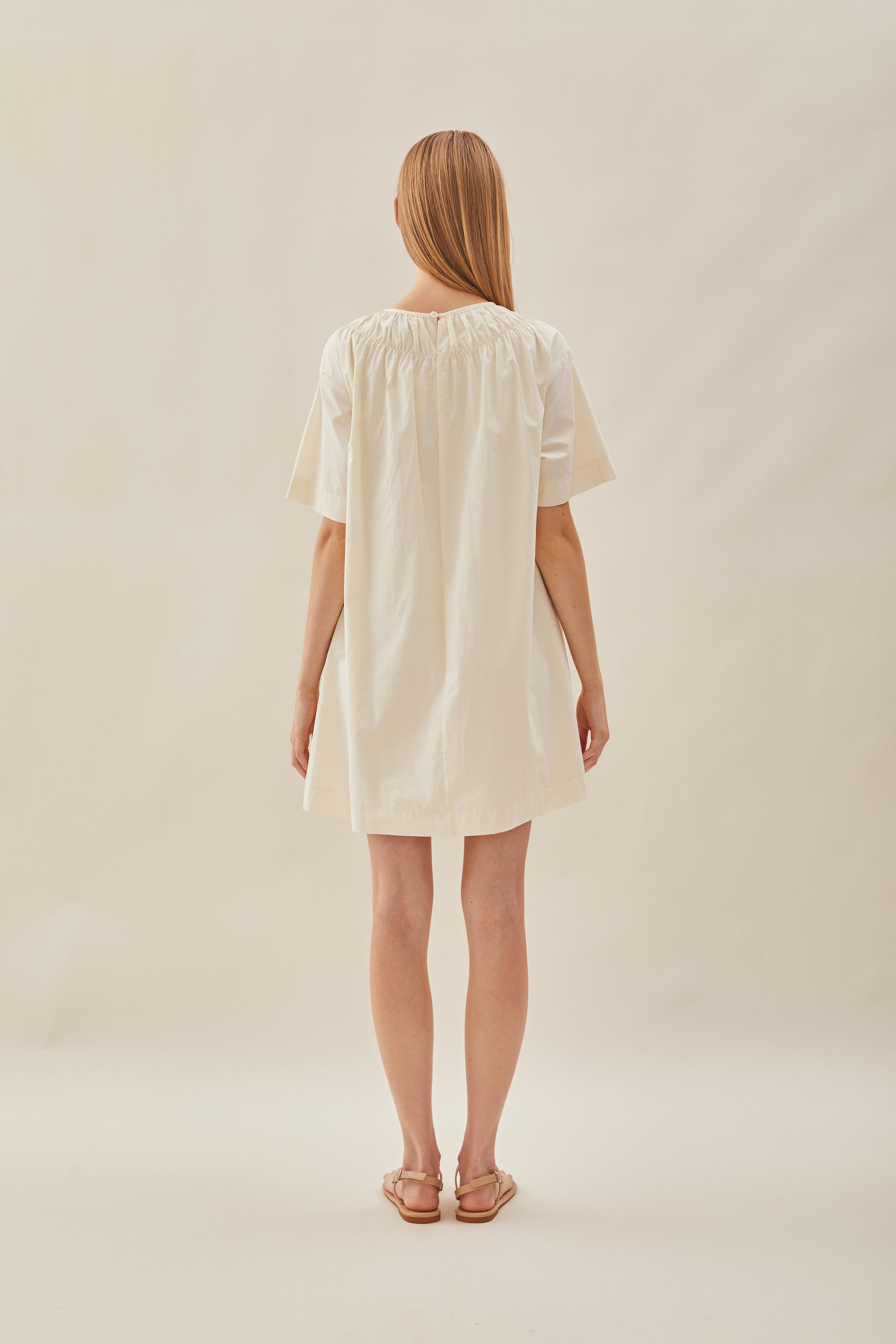 Gathered Neckline Mini Dress in Souffle