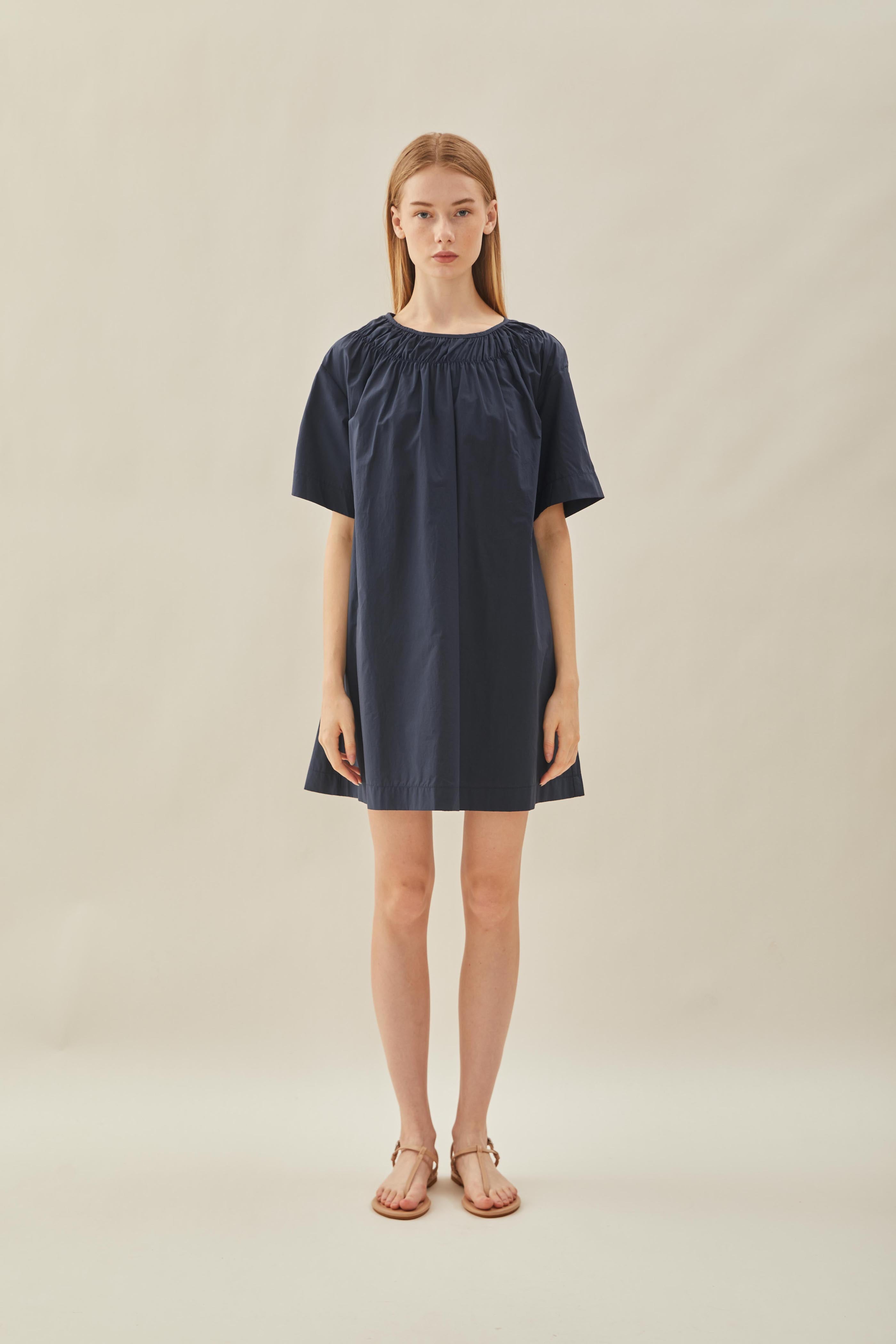 Gathered Neckline Mini Dress in Midnight