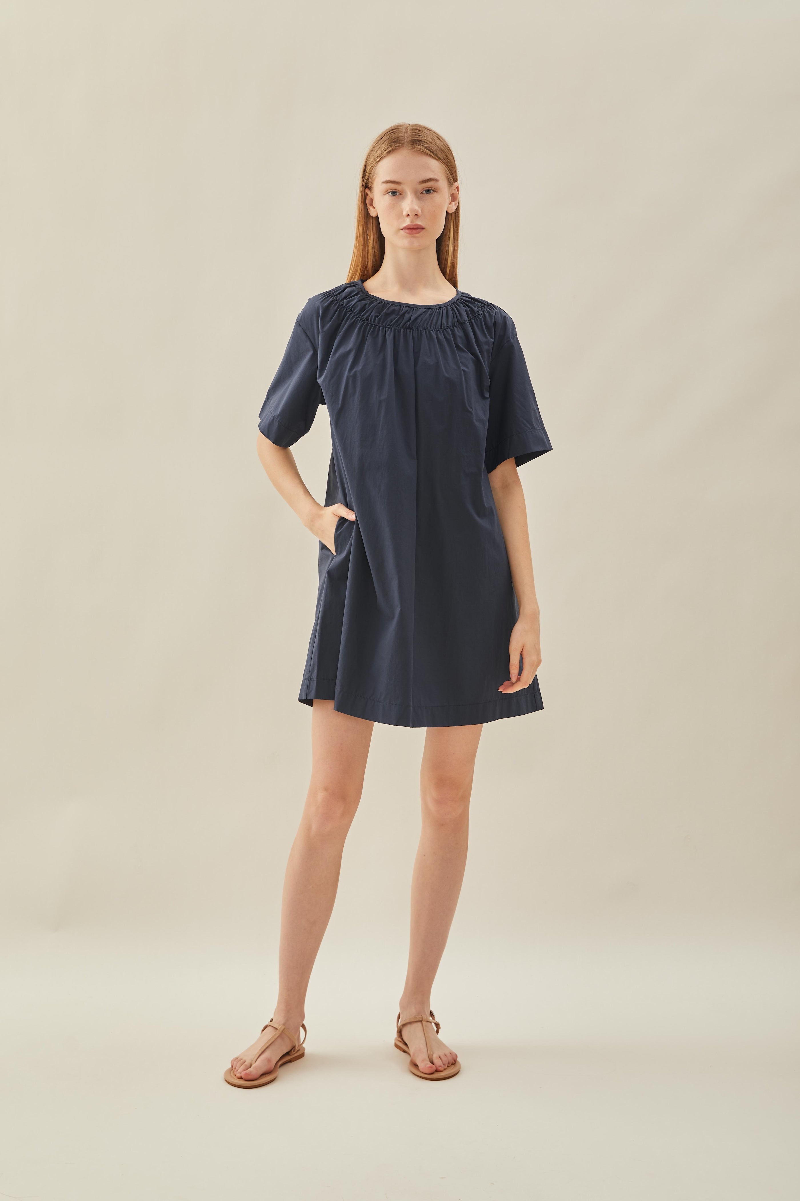 Gathered Neckline Mini Dress in Midnight