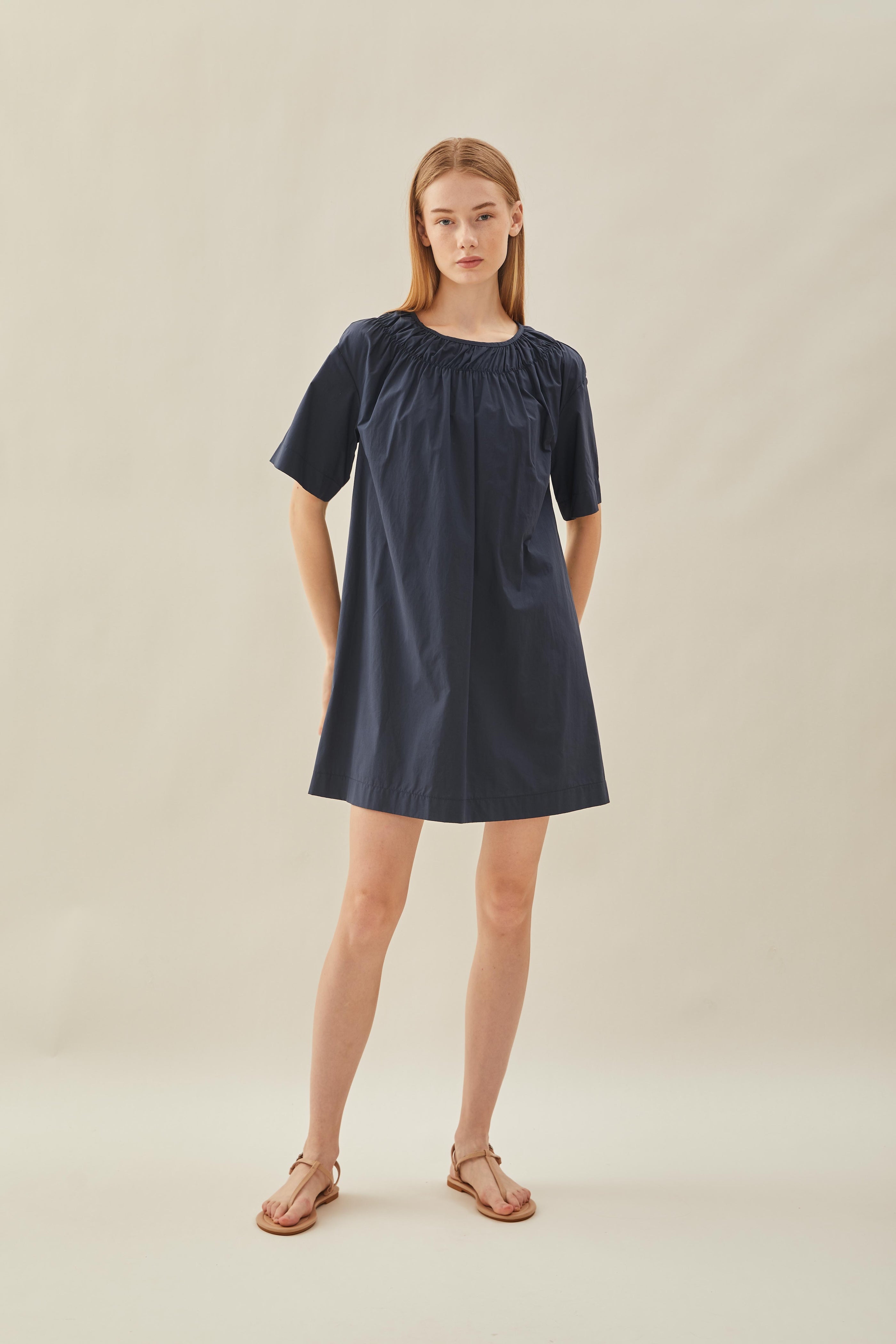 Gathered Neckline Mini Dress in Midnight