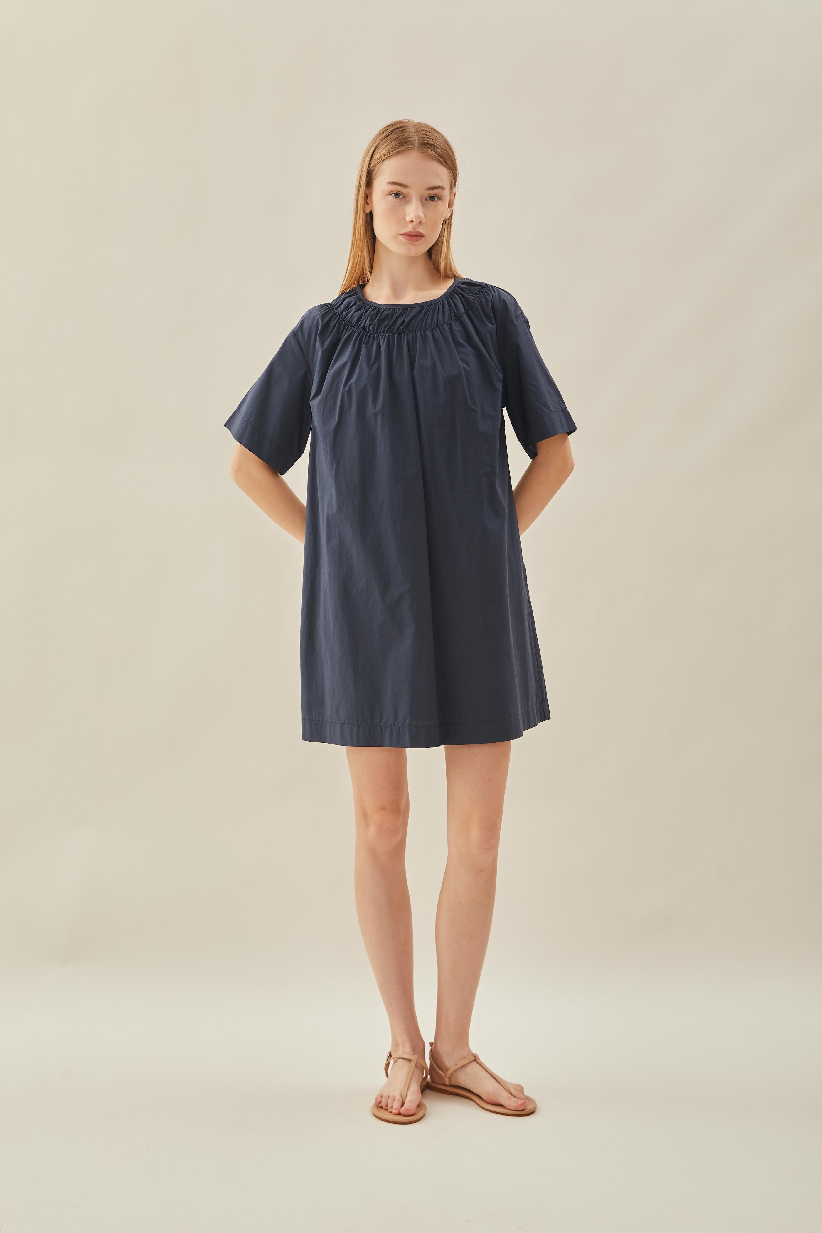 Gathered Neckline Mini Dress in Midnight