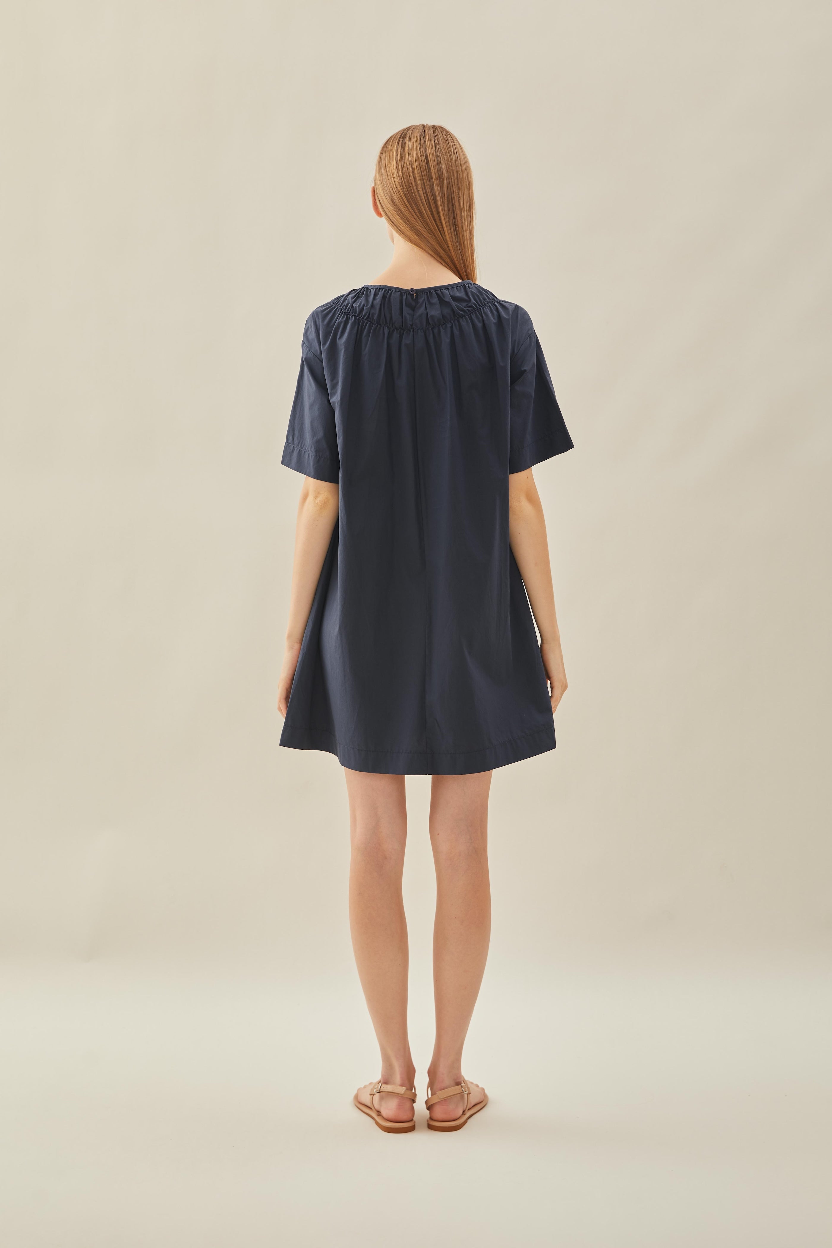 Gathered Neckline Mini Dress in Midnight