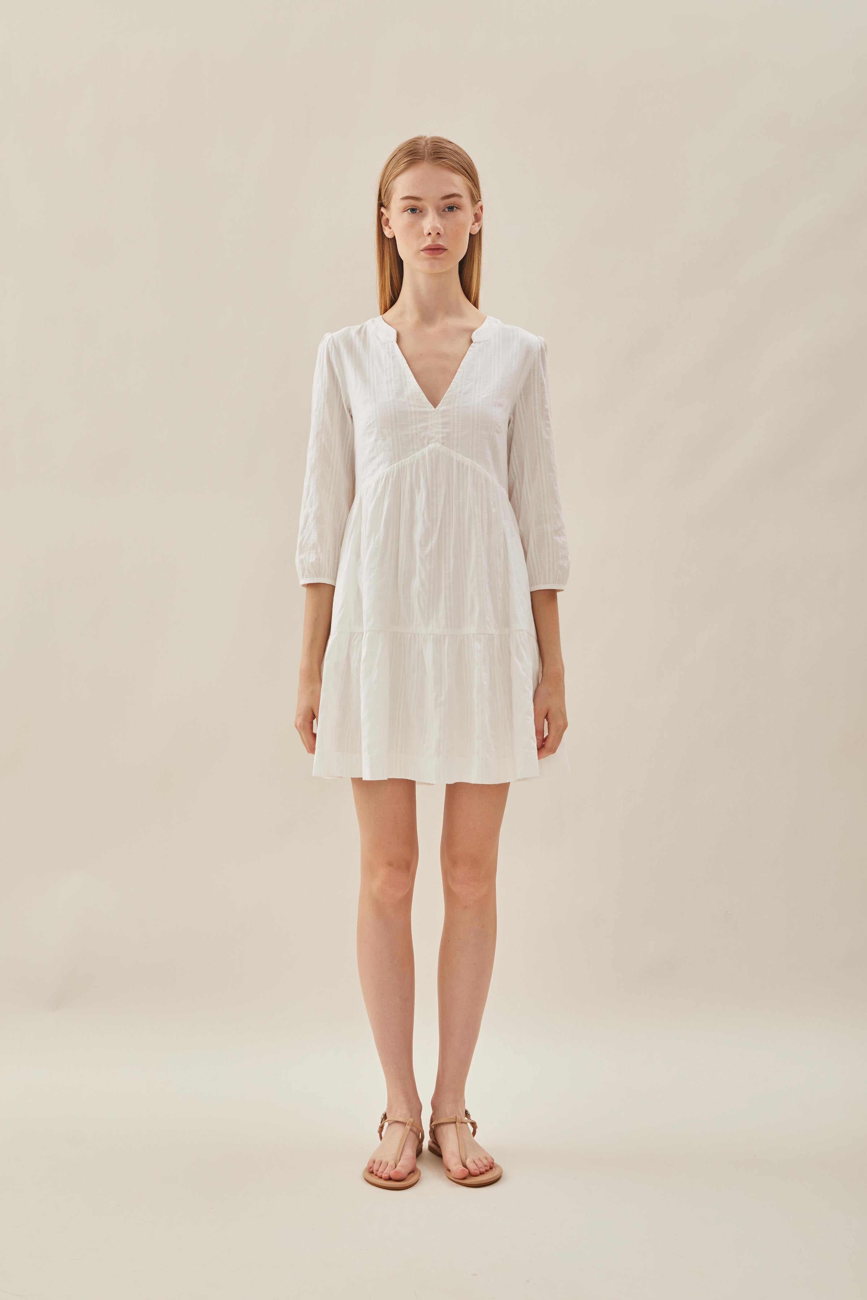 Cotton Tiered Dress in White