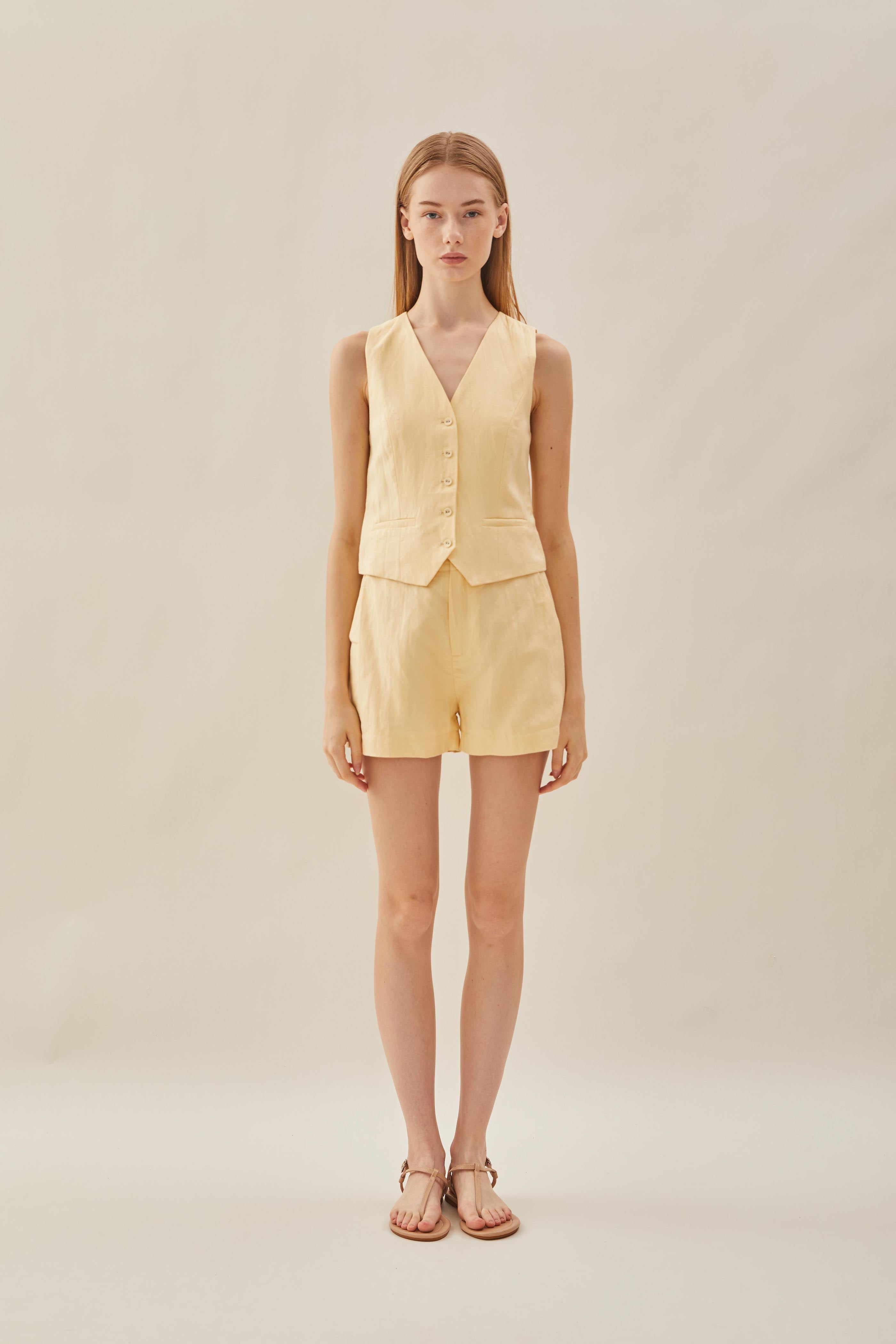 Linen Waistcoat in Pale Yellow