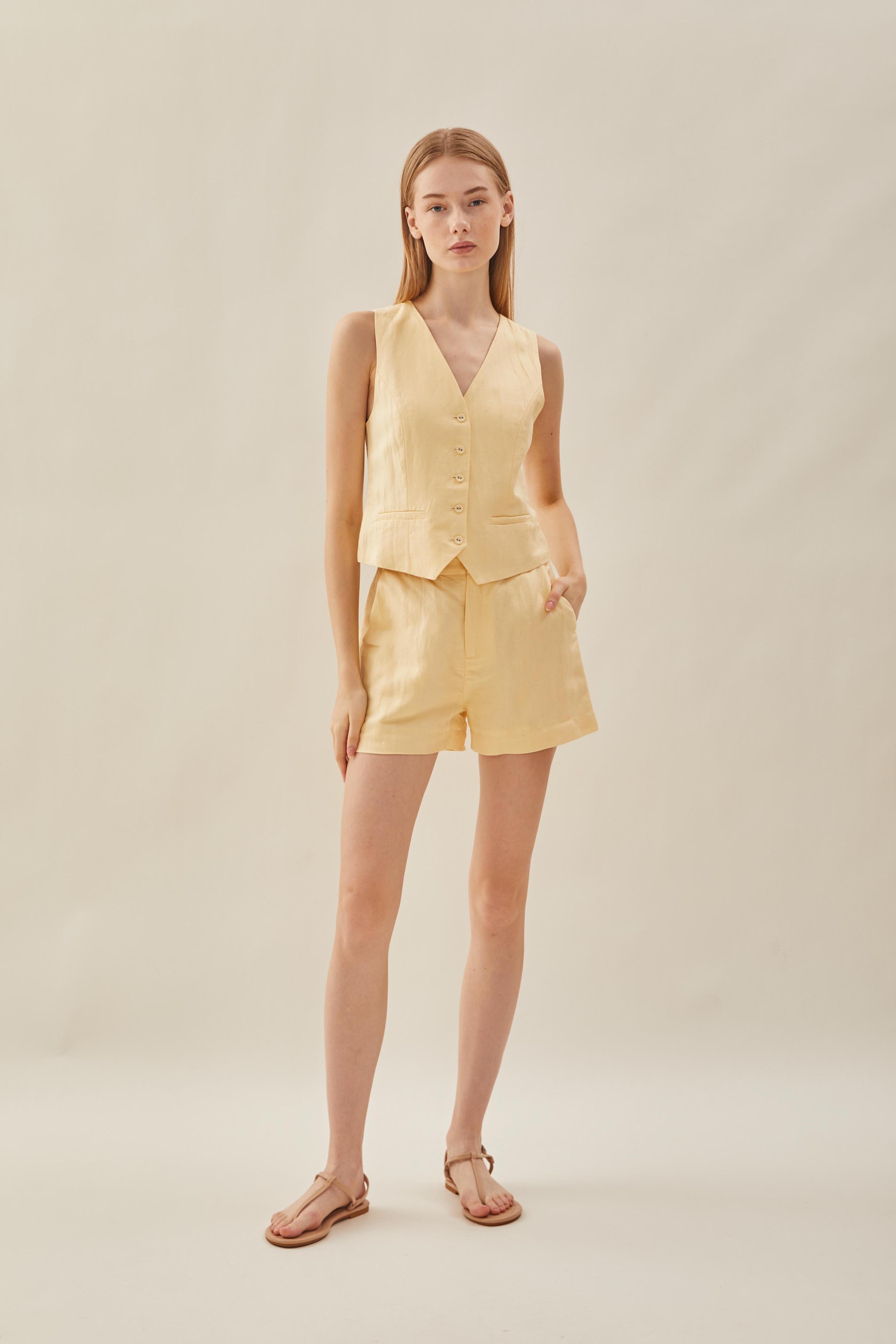 Linen Waistcoat in Pale Yellow