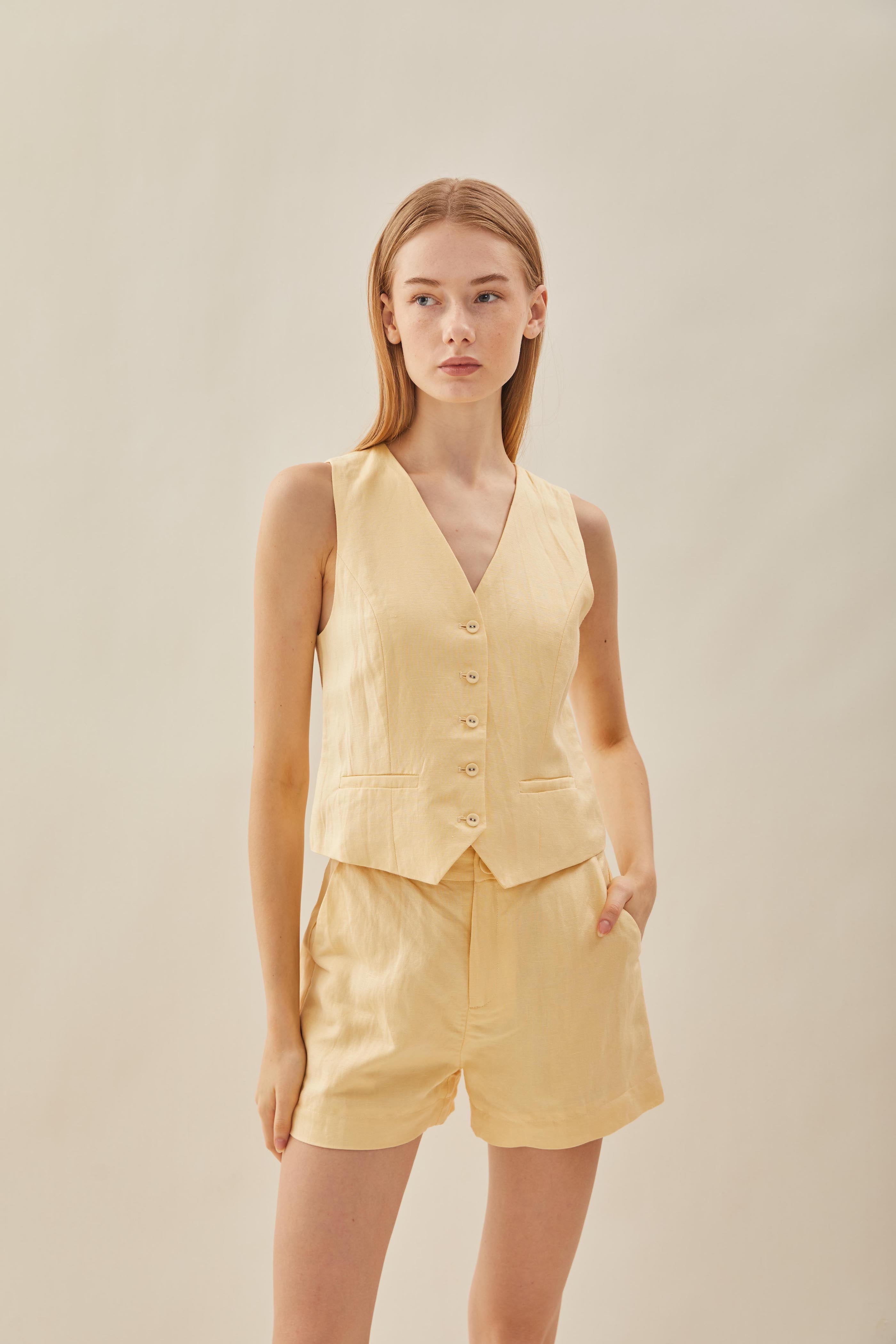 Linen Waistcoat in Pale Yellow