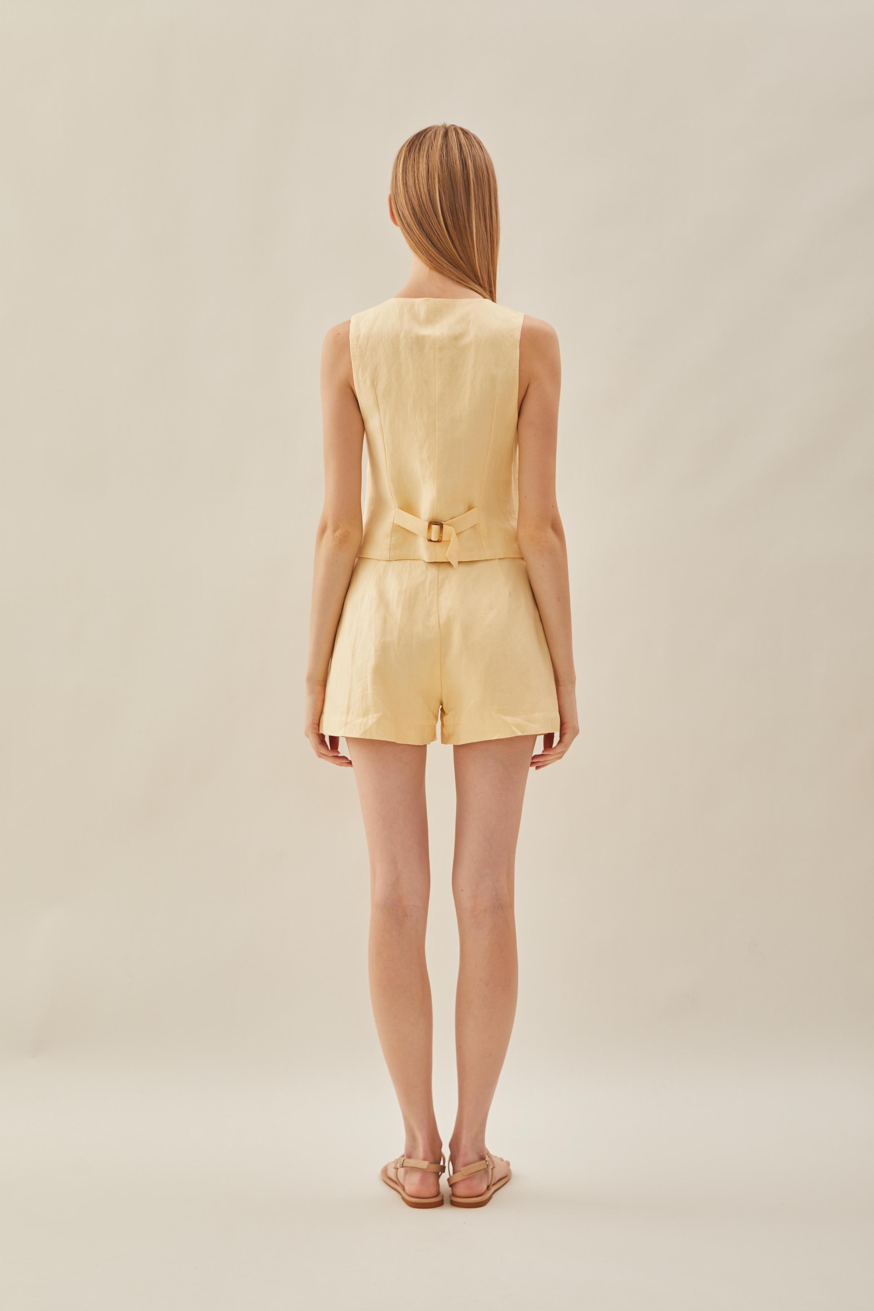 Linen Waistcoat in Pale Yellow