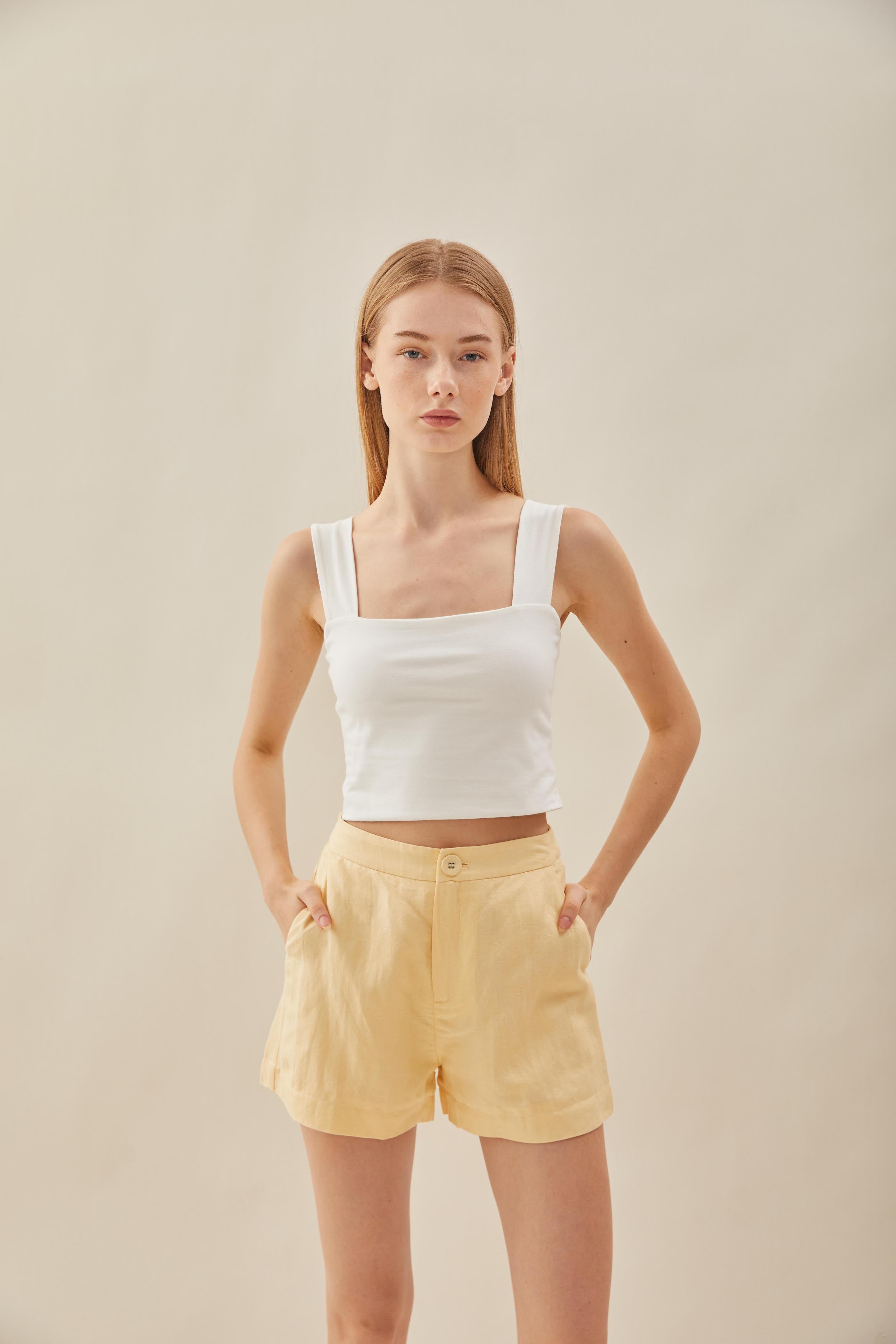 Relaxed Linen Shorts in Pale Yellow