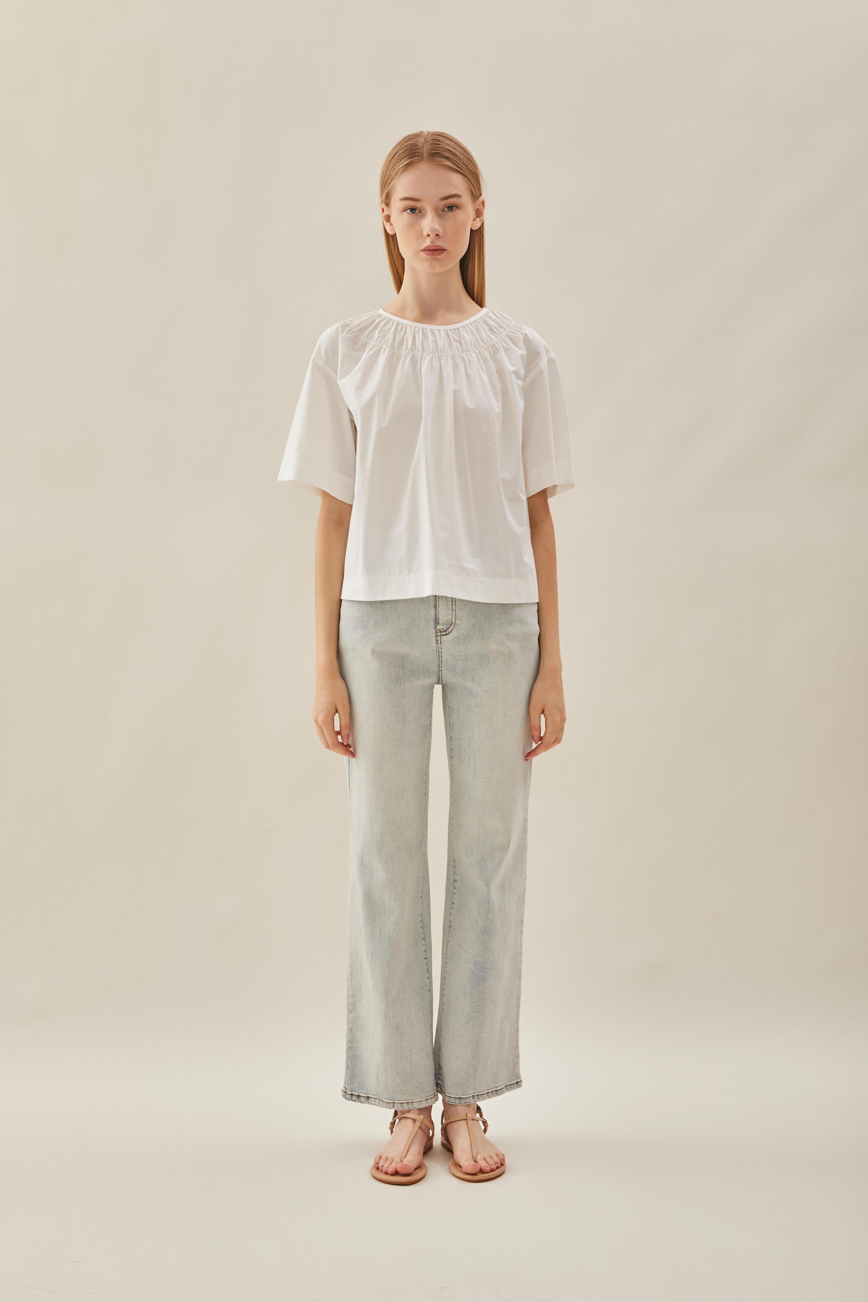 Gathered Neckline Blouse in White