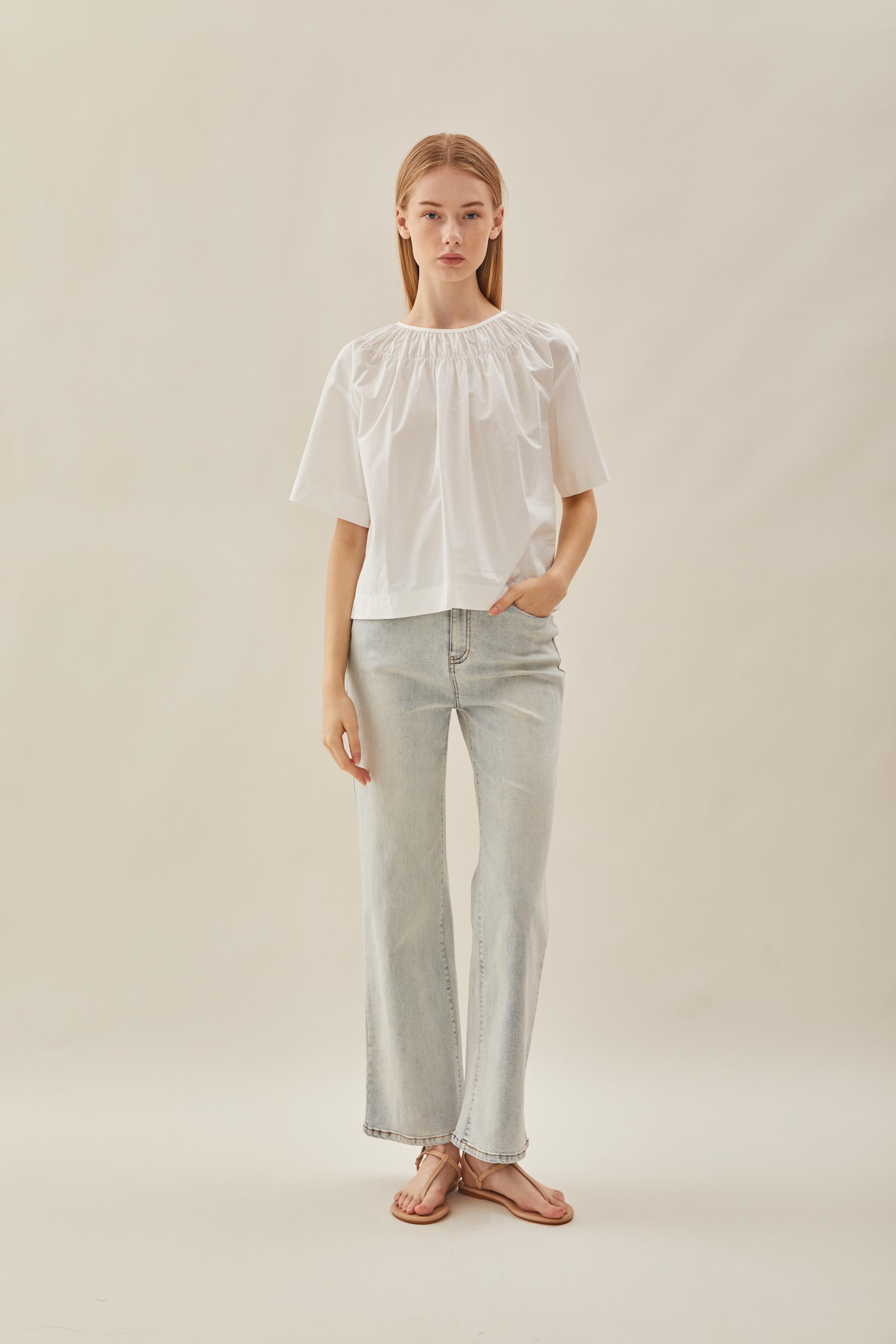 Gathered Neckline Blouse in White