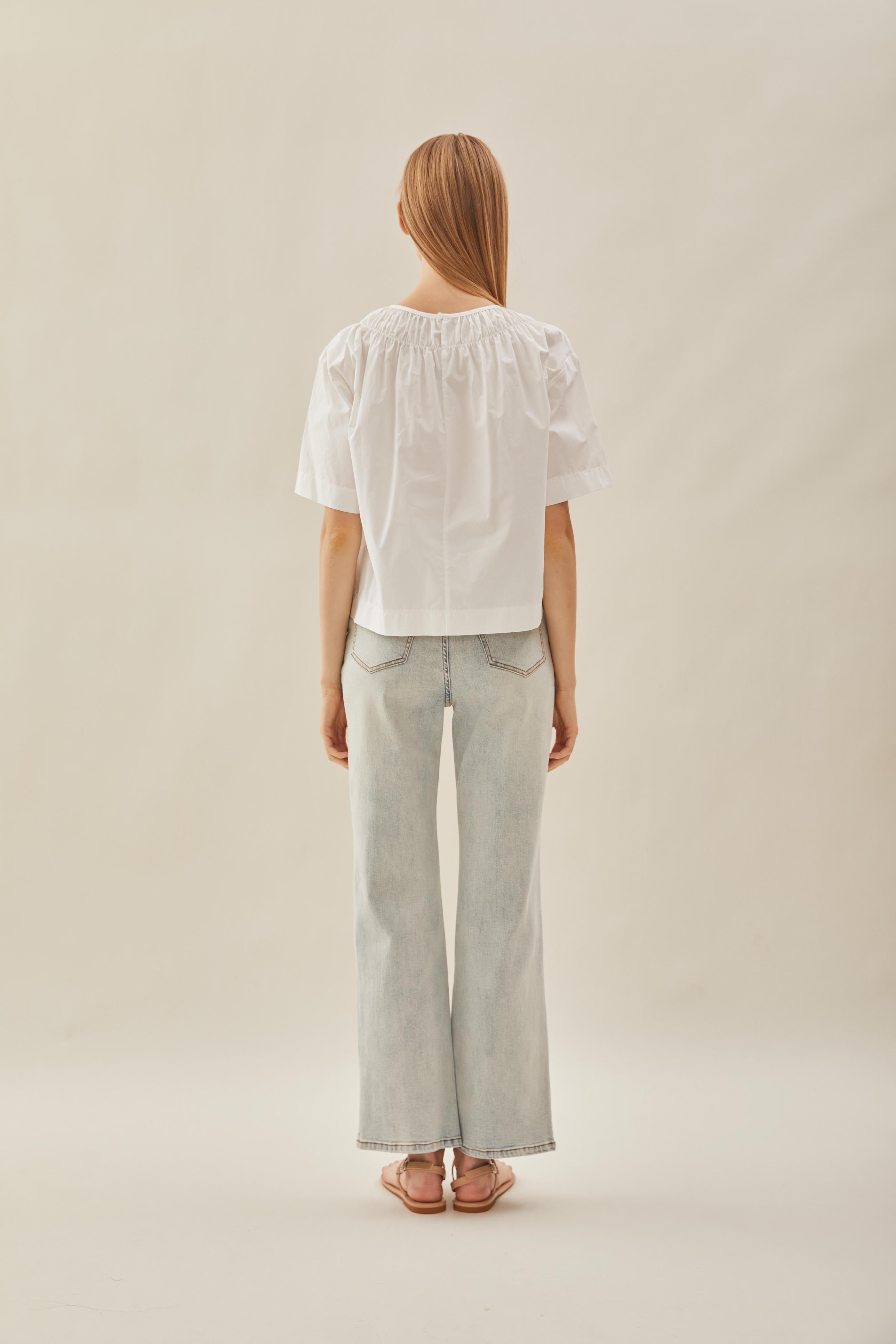 Gathered Neckline Blouse in White