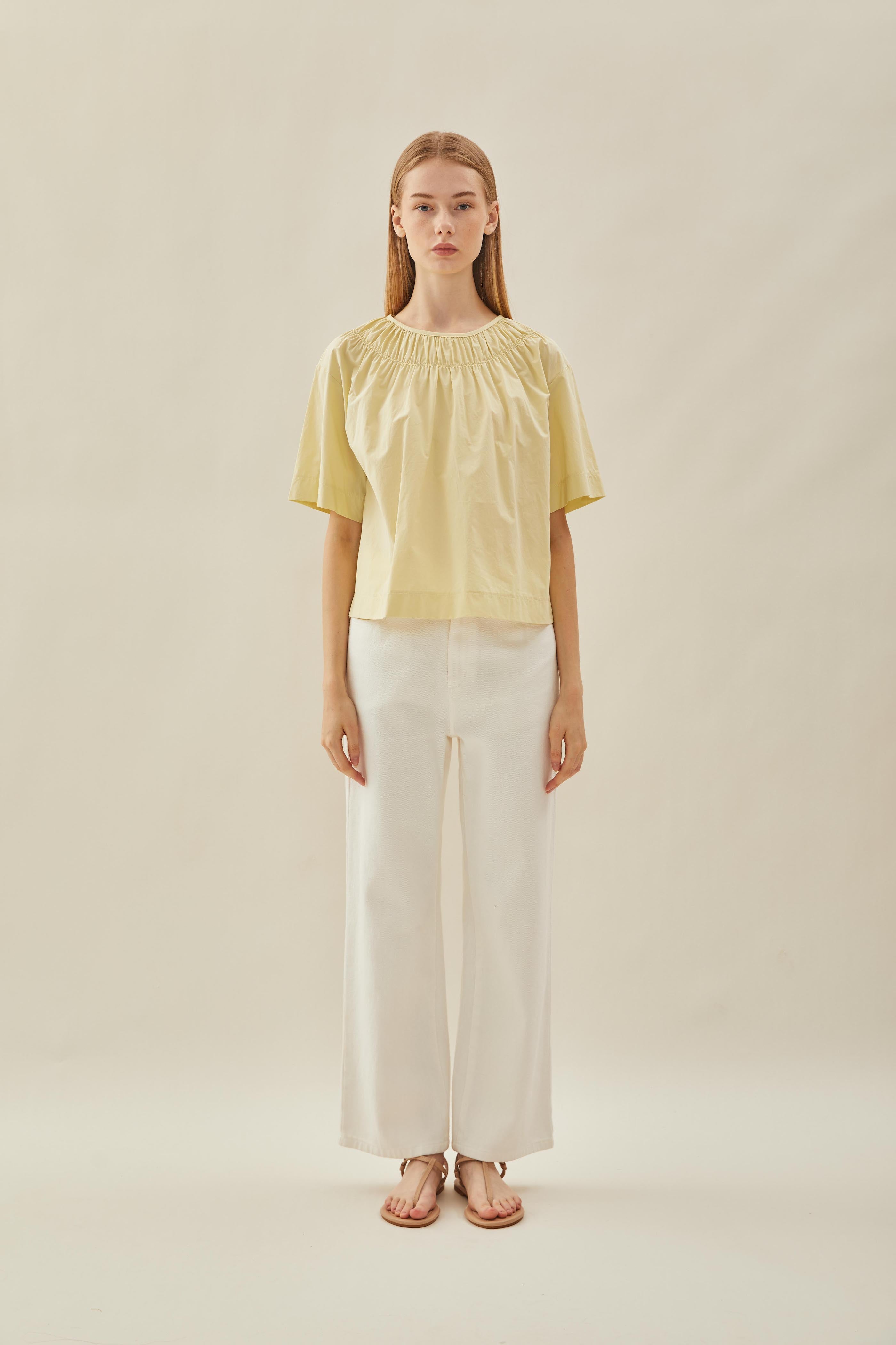 Gathered Neckline Blouse in Soft Custard