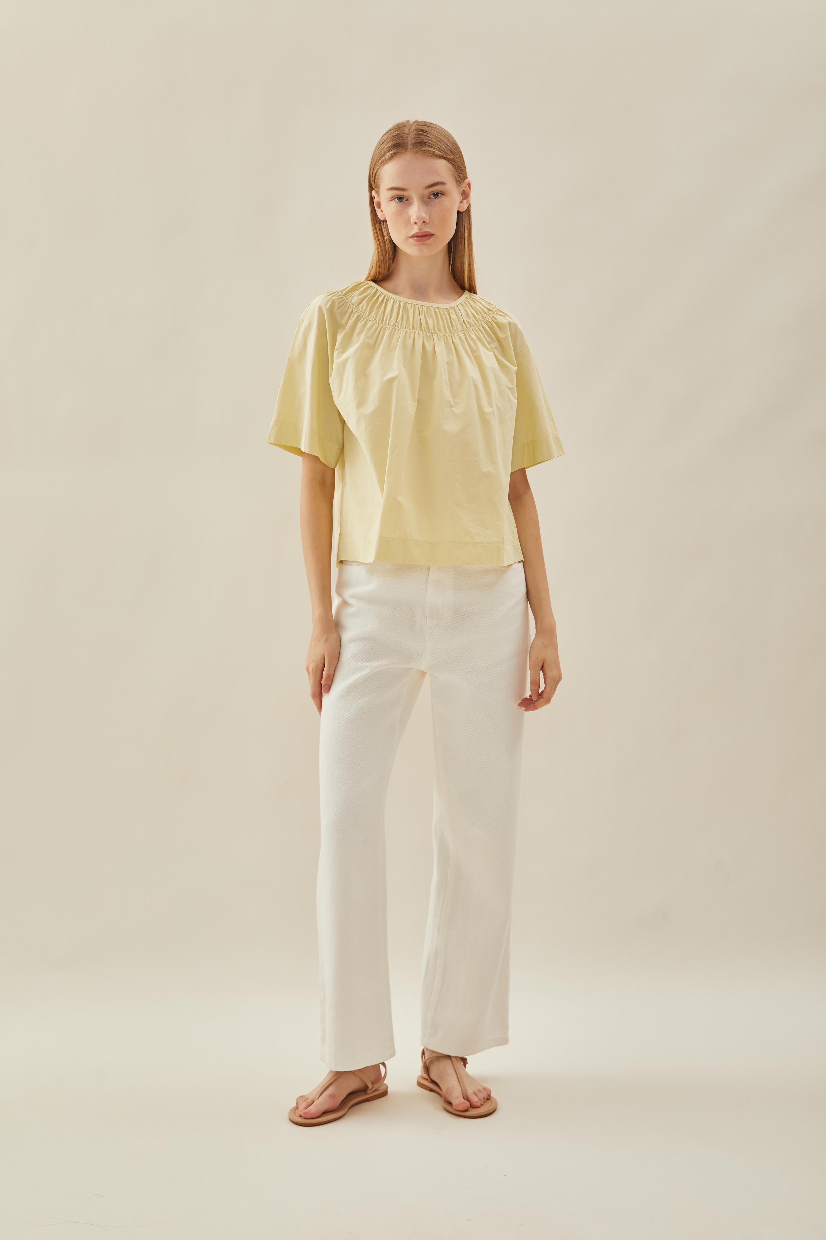 Gathered Neckline Blouse in Soft Custard