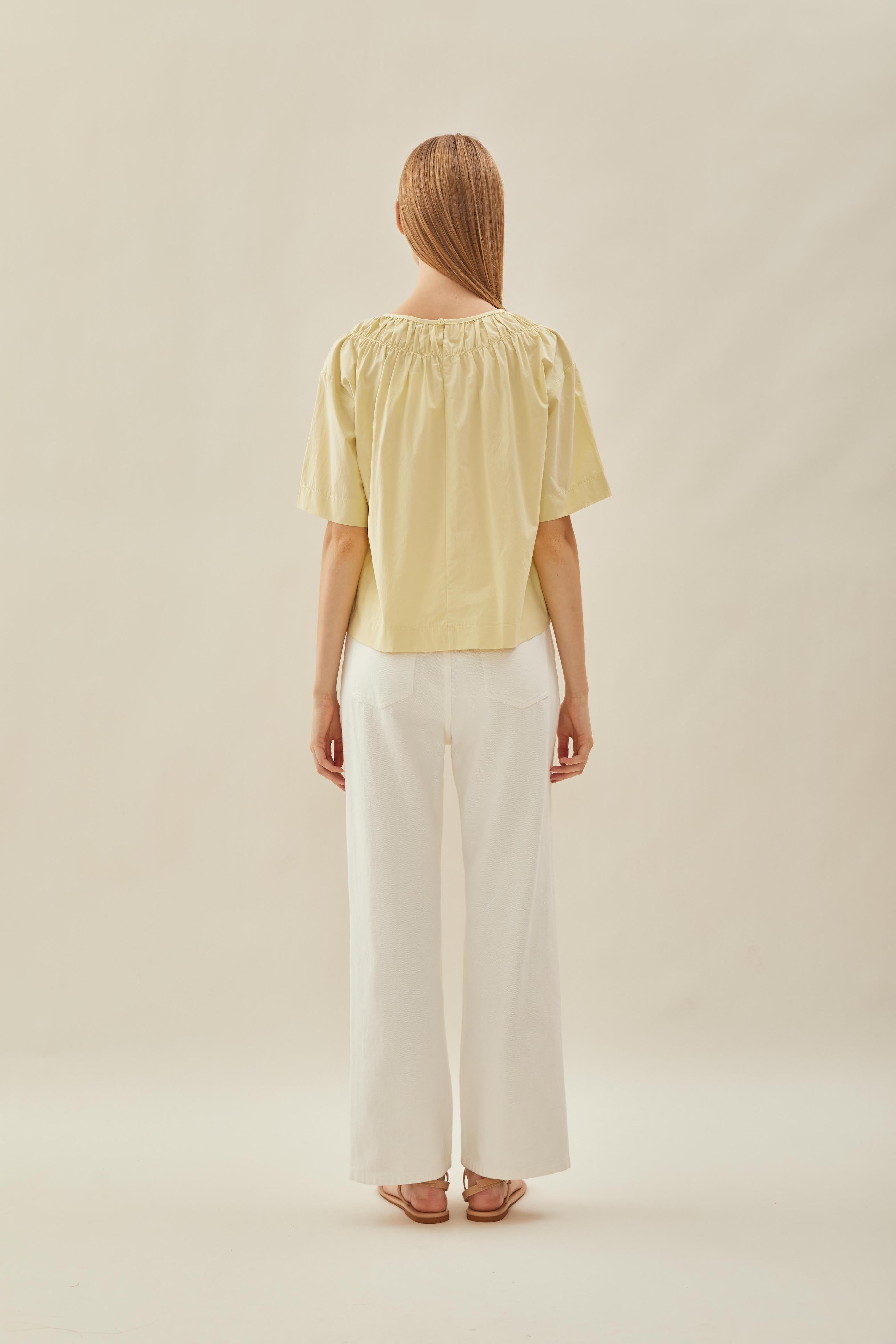 Gathered Neckline Blouse in Soft Custard