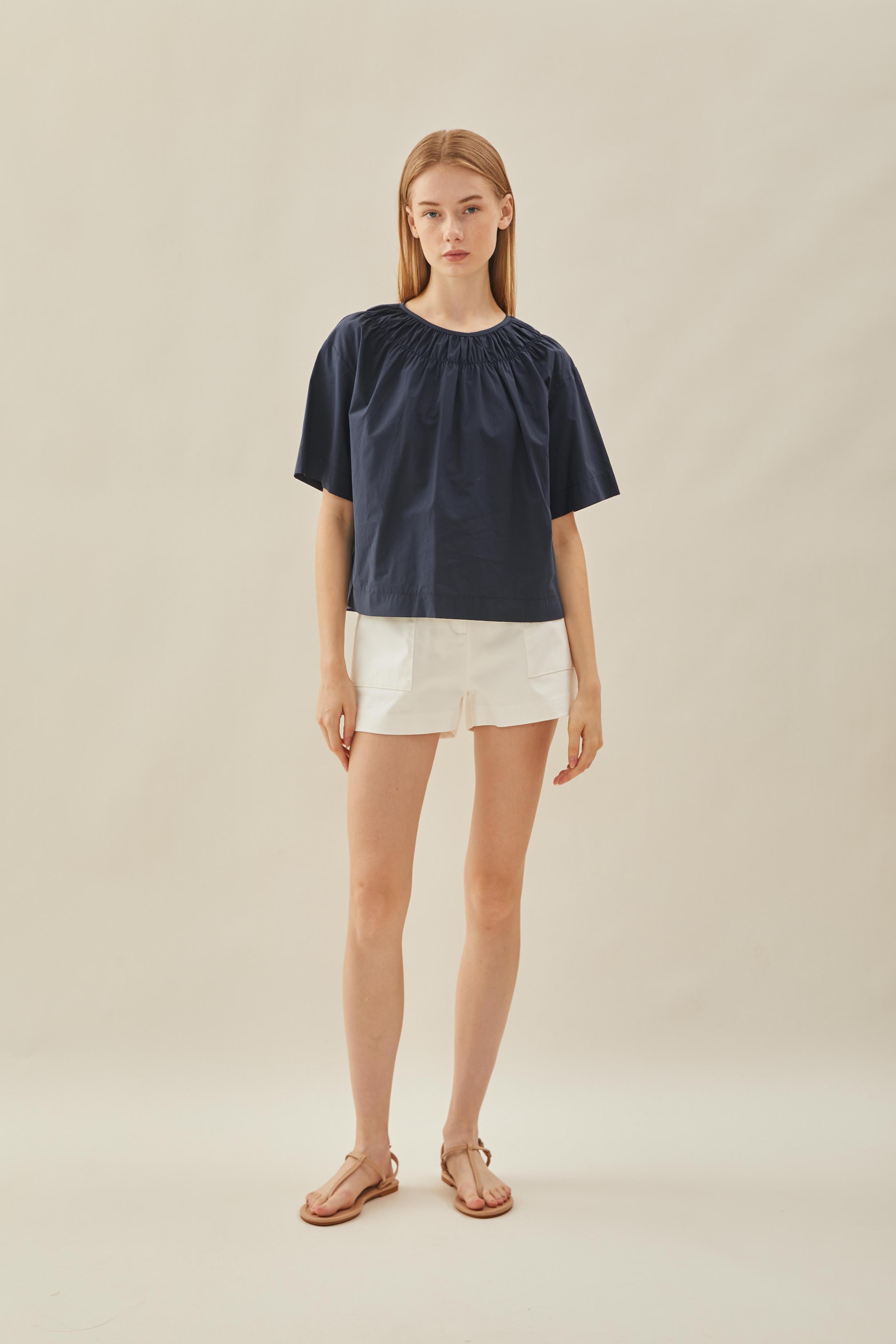 Gathered Neckline Blouse in Midnight