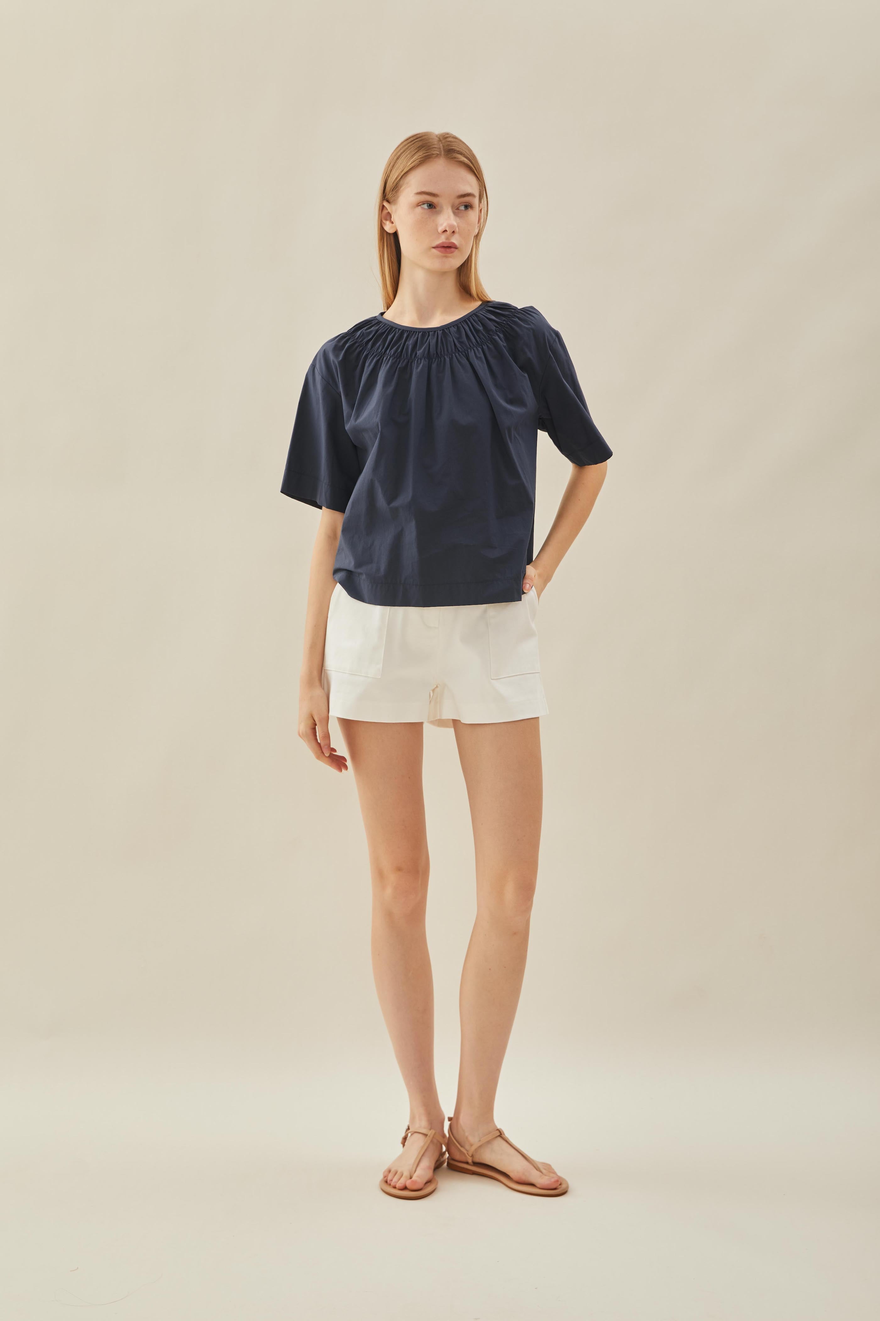 Gathered Neckline Blouse in Midnight