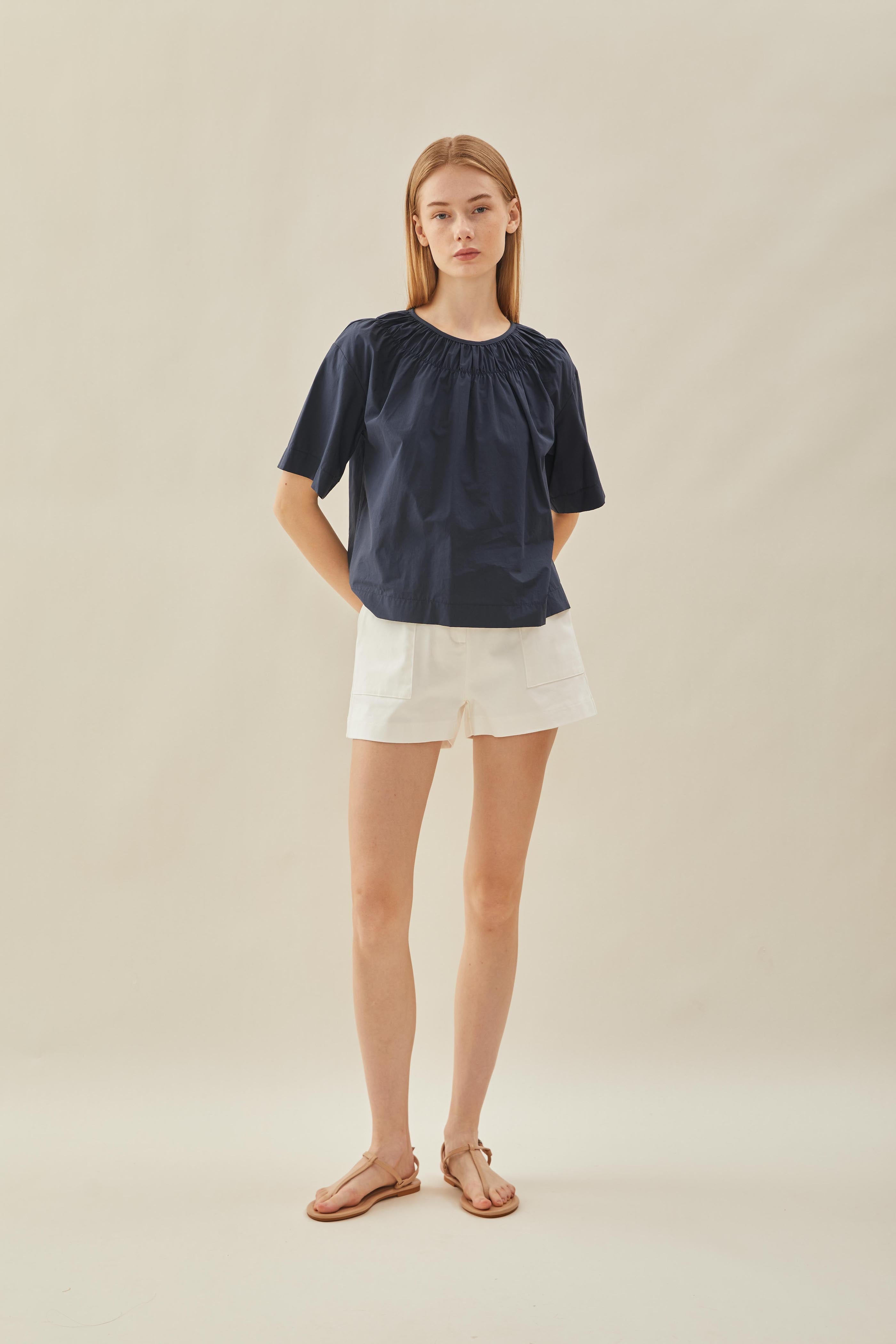 Gathered Neckline Blouse in Midnight