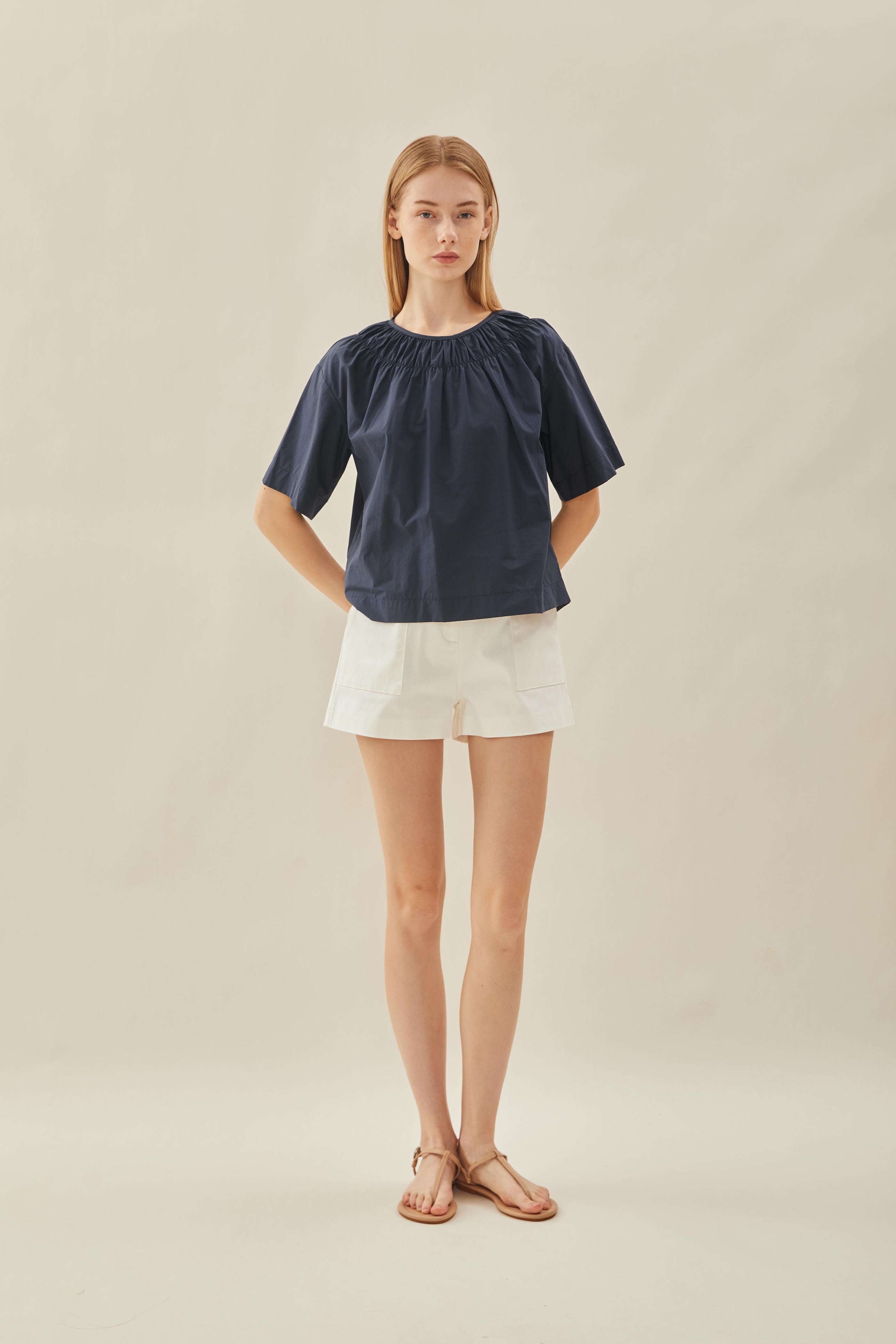 Gathered Neckline Blouse in Midnight