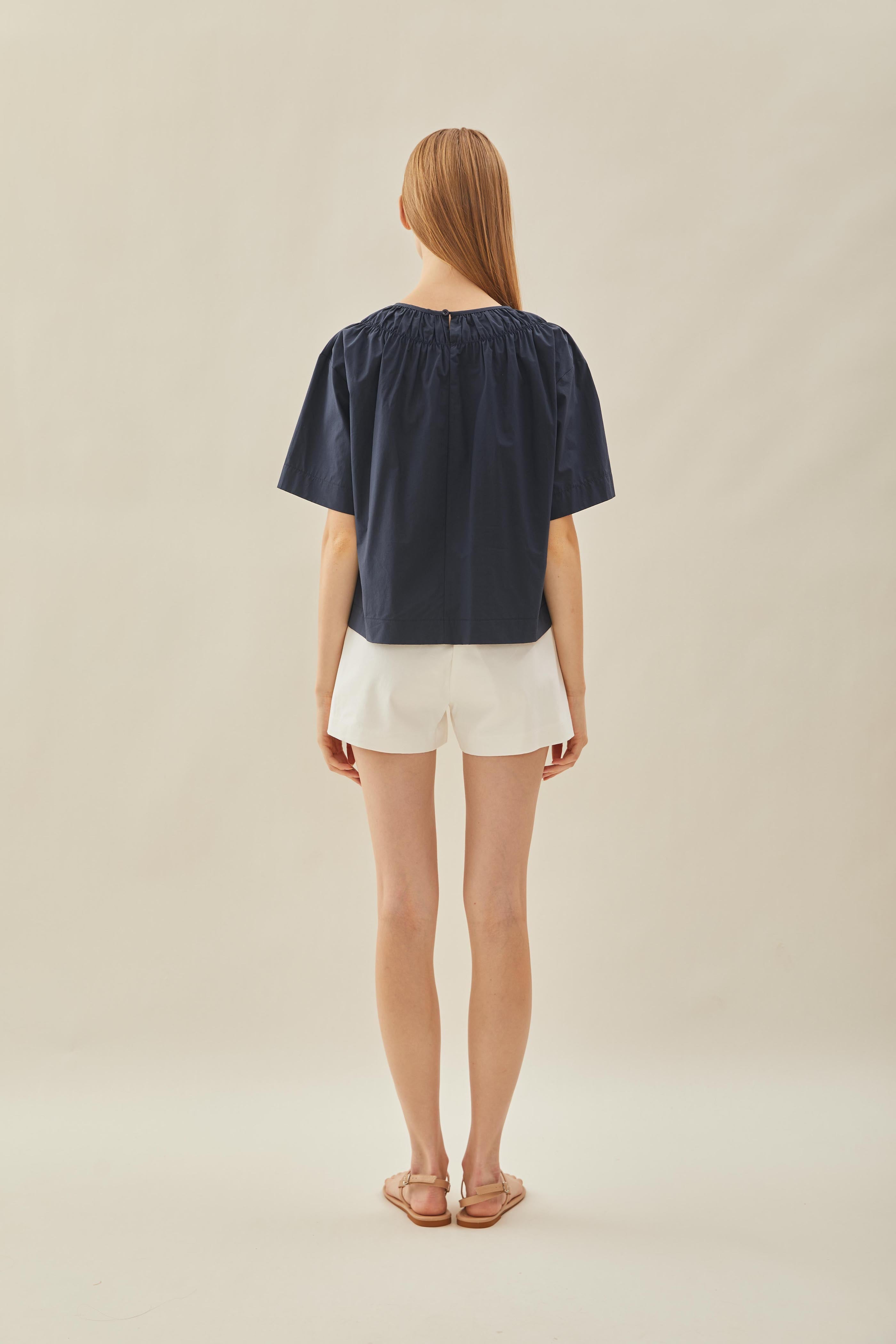 Gathered Neckline Blouse in Midnight