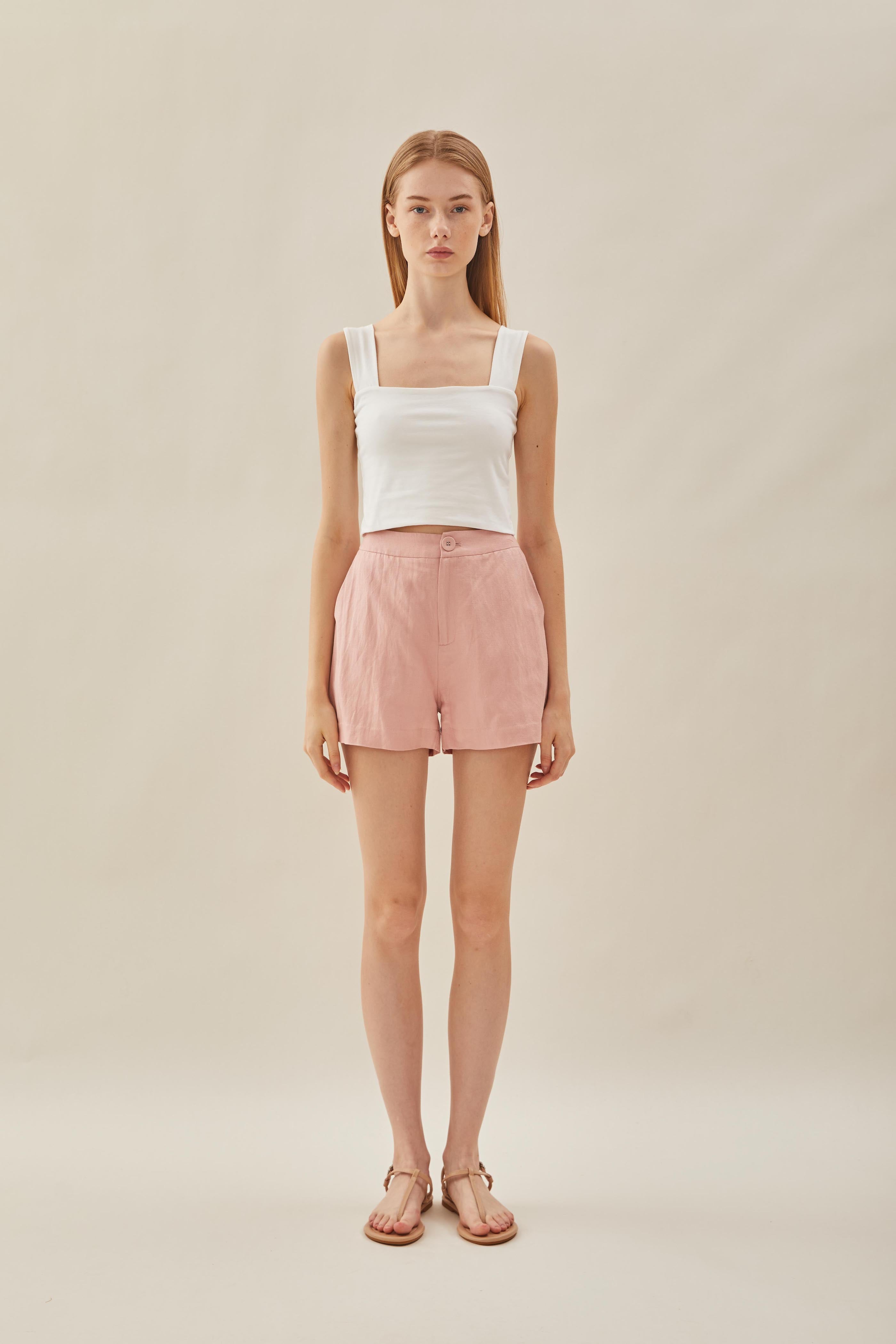 Relaxed Linen Shorts in Petal Pink