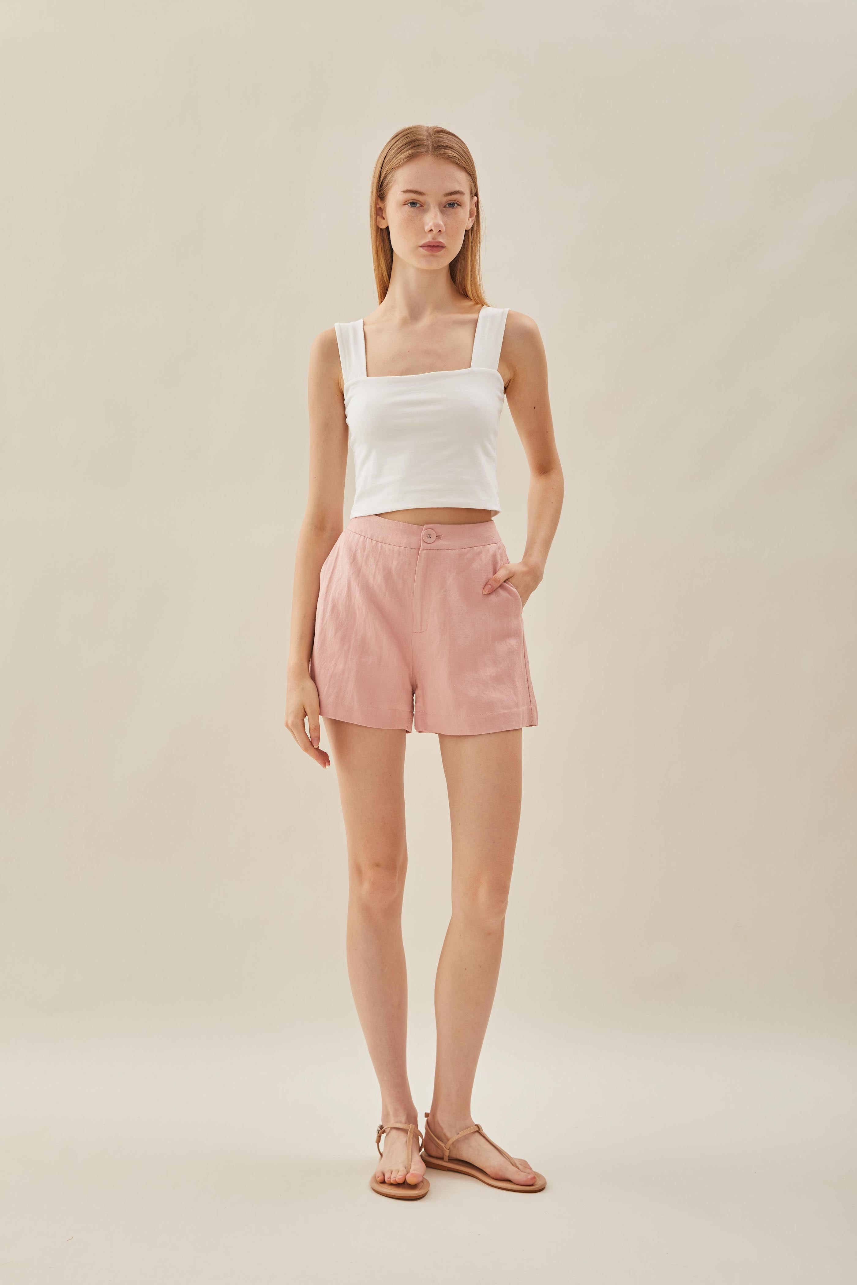 Relaxed Linen Shorts in Petal Pink