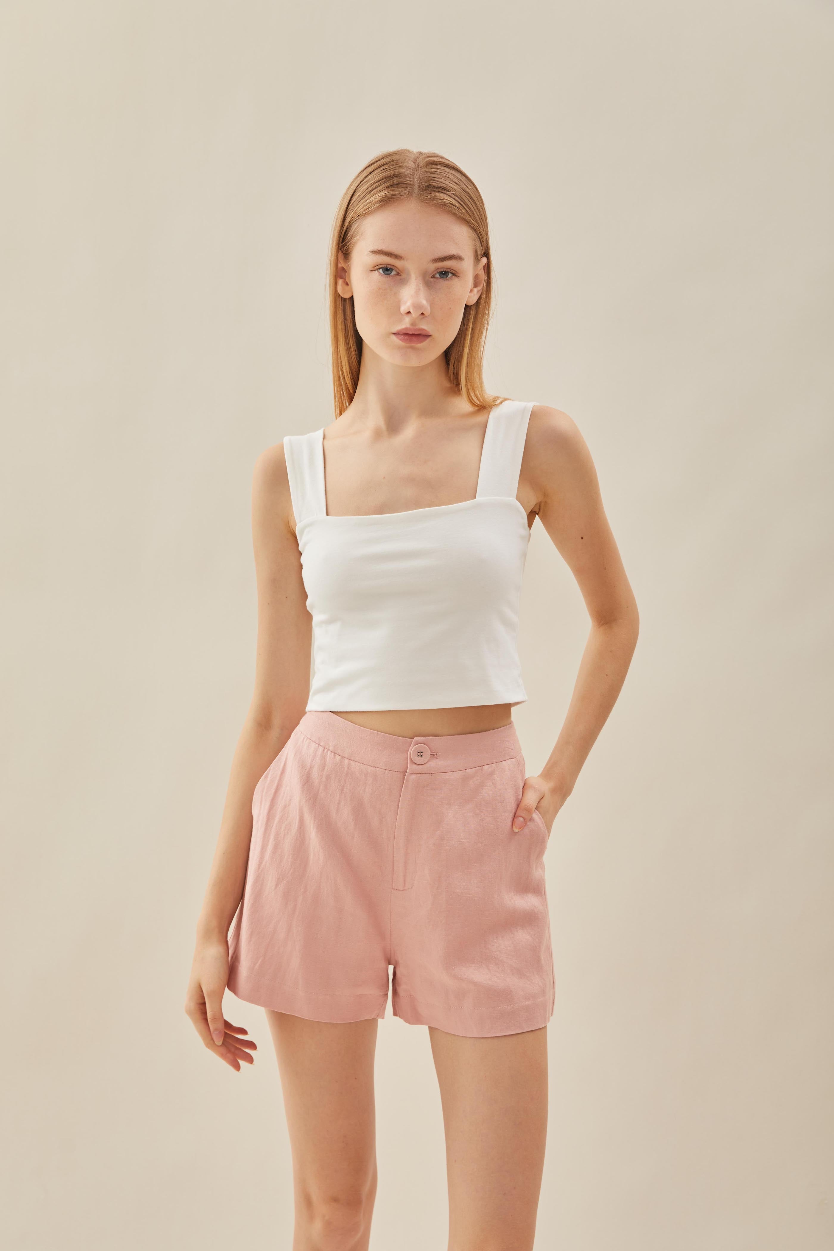 Relaxed Linen Shorts in Petal Pink