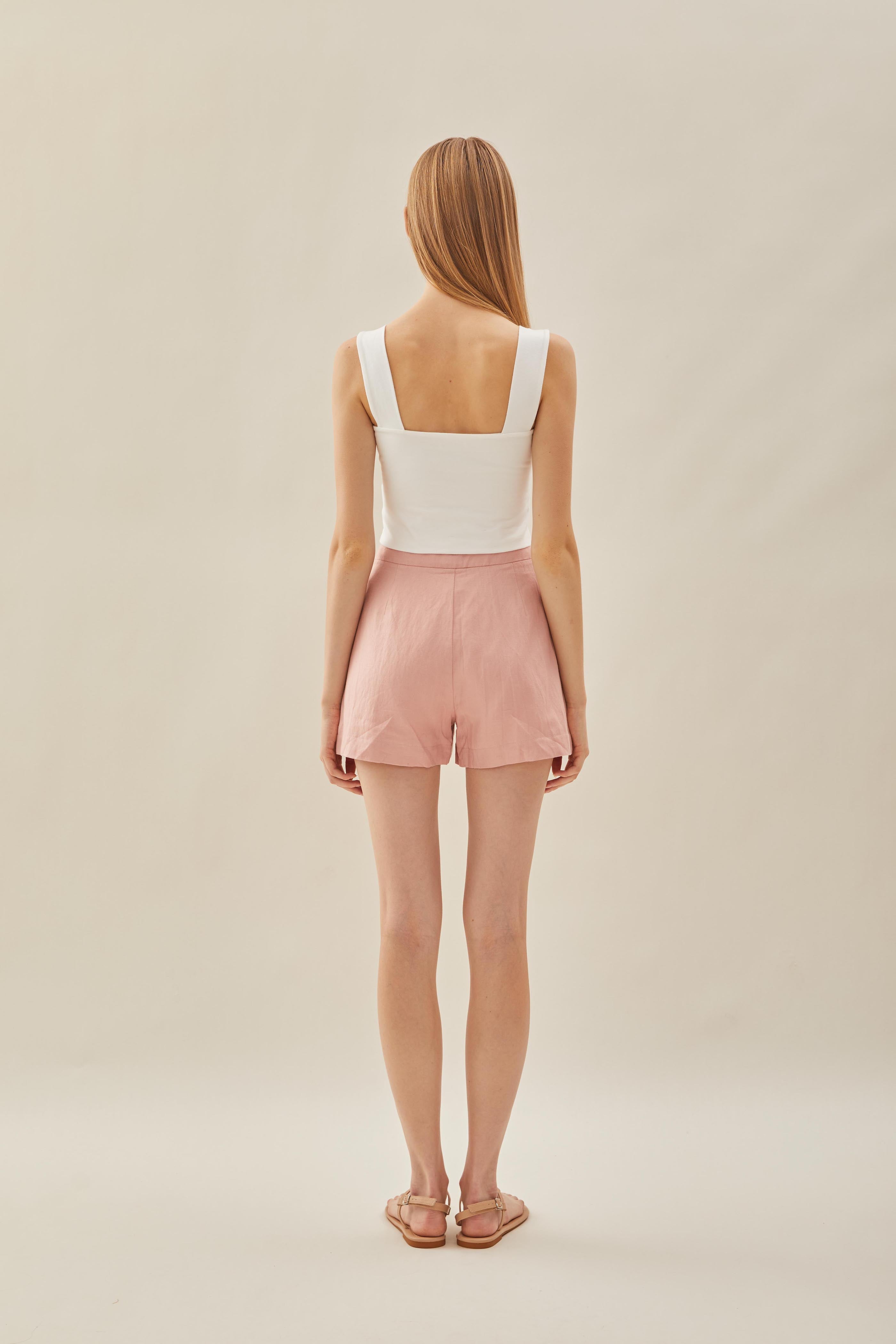 Relaxed Linen Shorts in Petal Pink