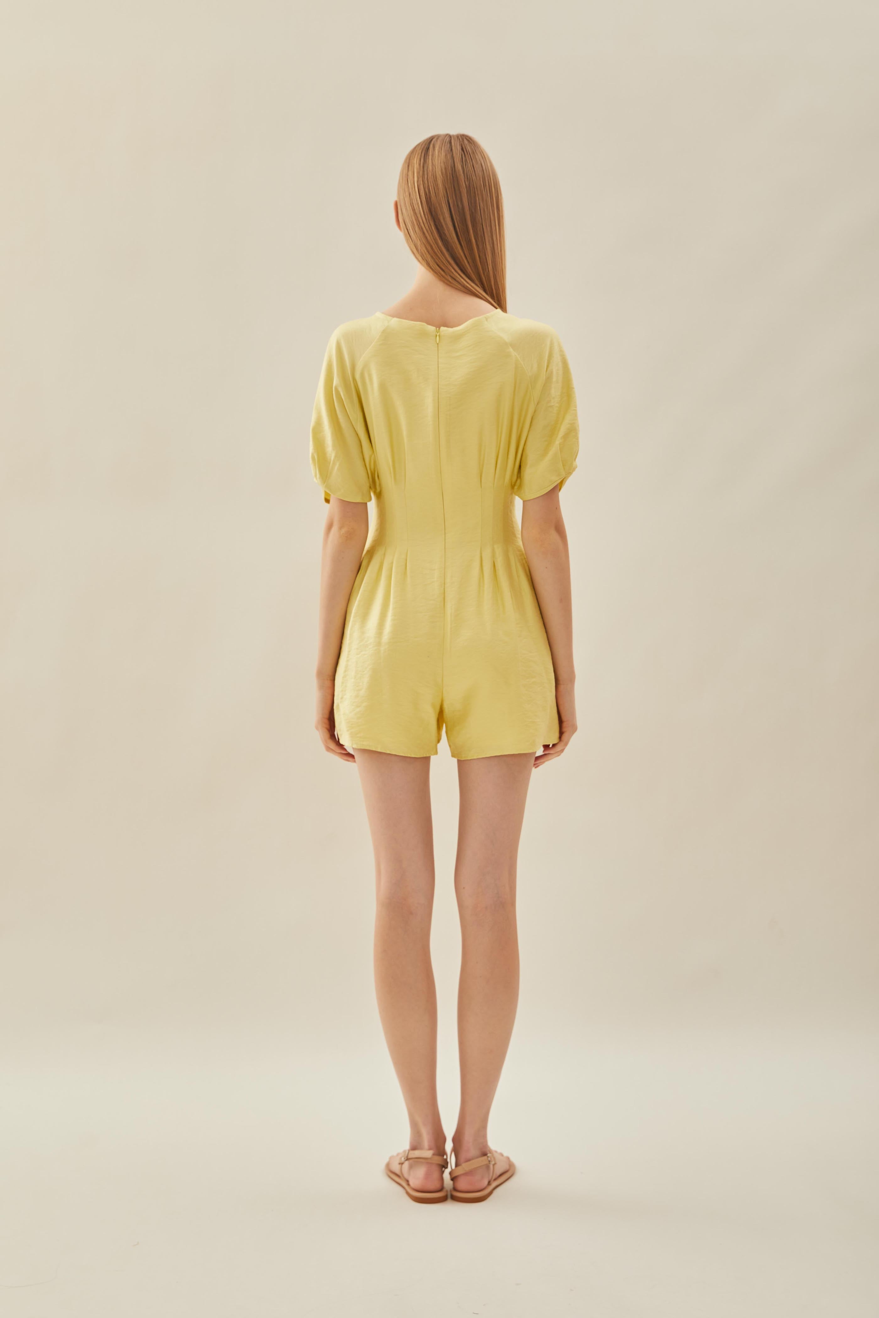 Pleated Waist Romper in Lemon