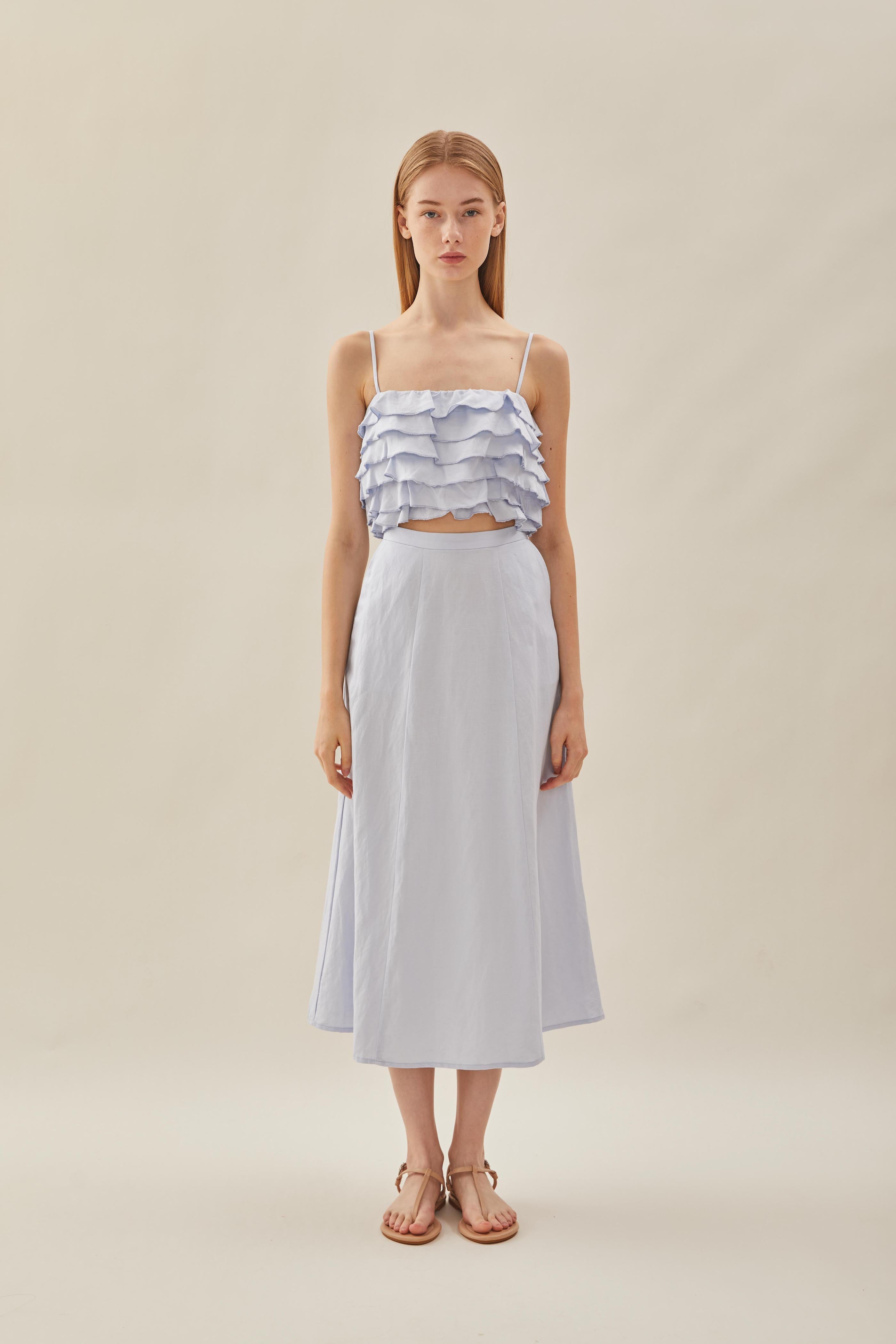 Tiered Frill Top in Mist Blue