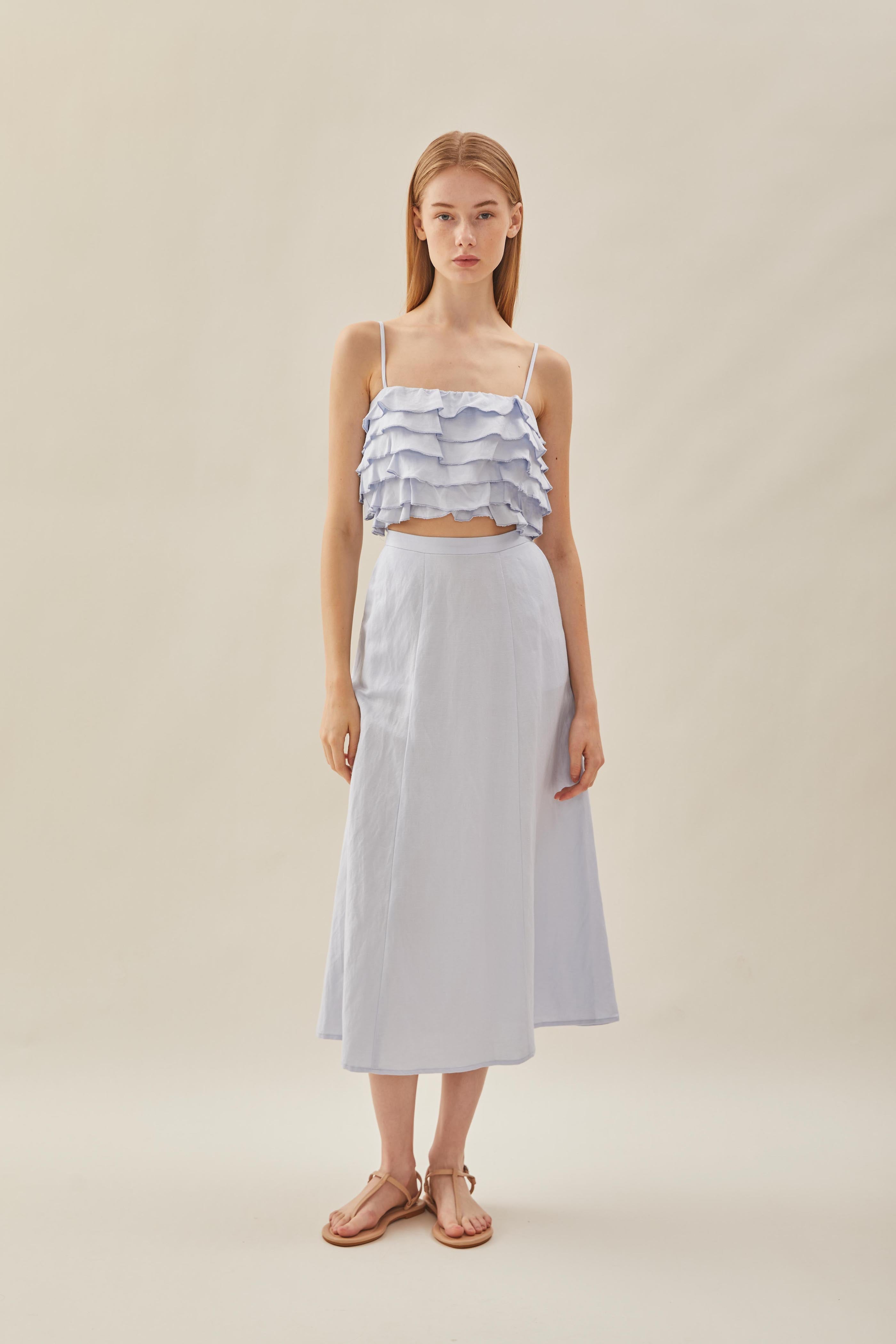 Tiered Frill Top in Mist Blue