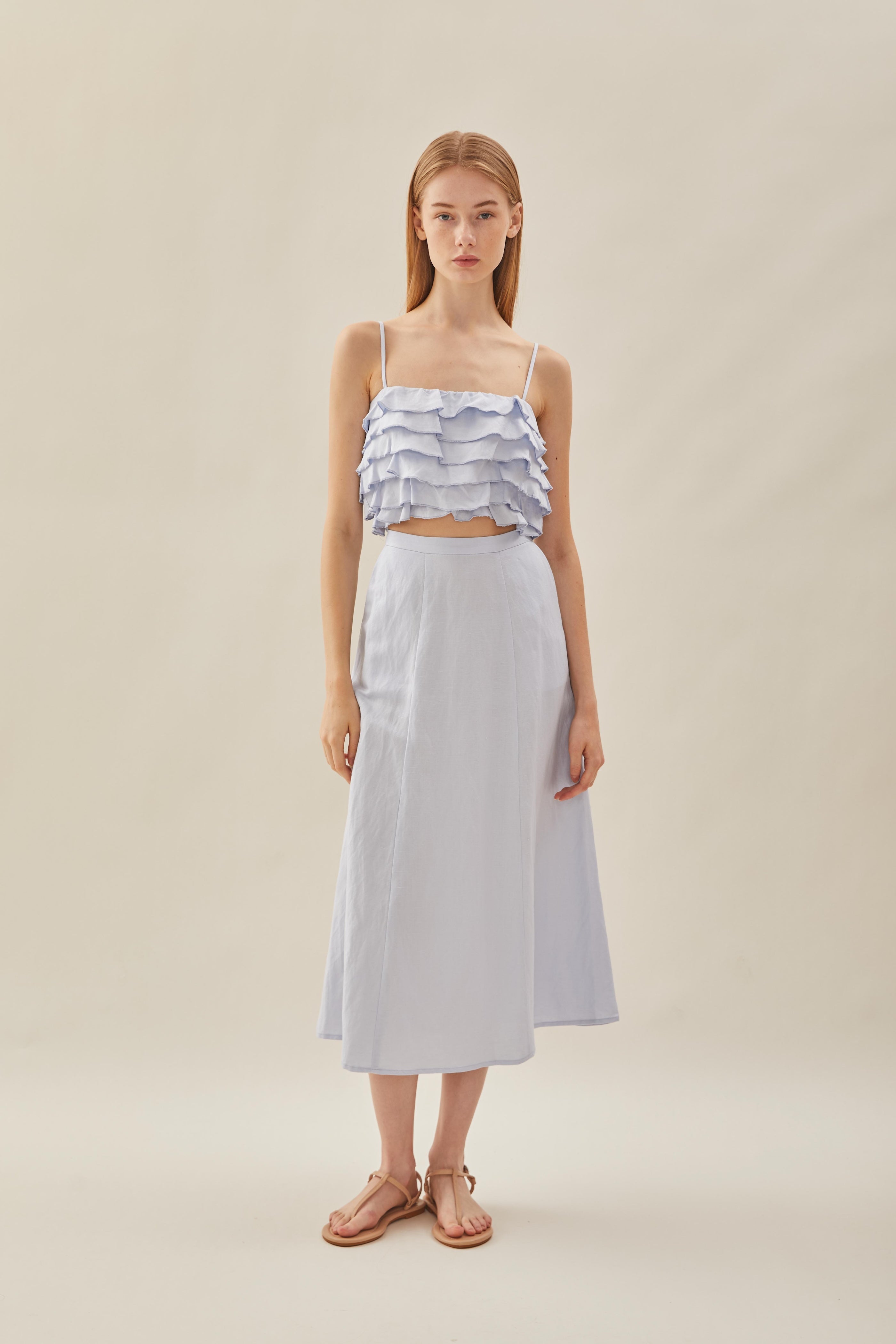 Tiered Frill Top in Mist Blue