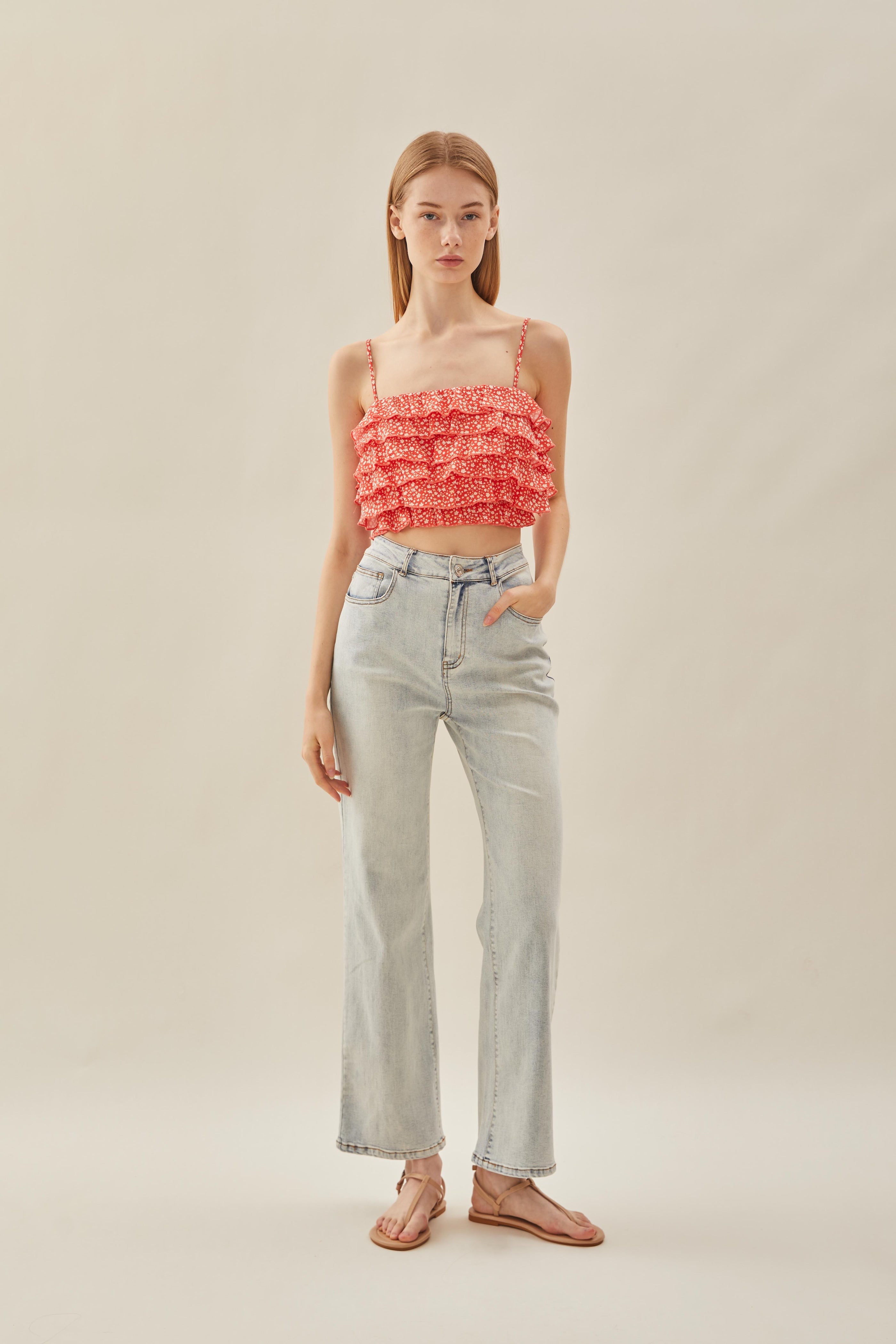 Tiered Frill Top in Red Bloom