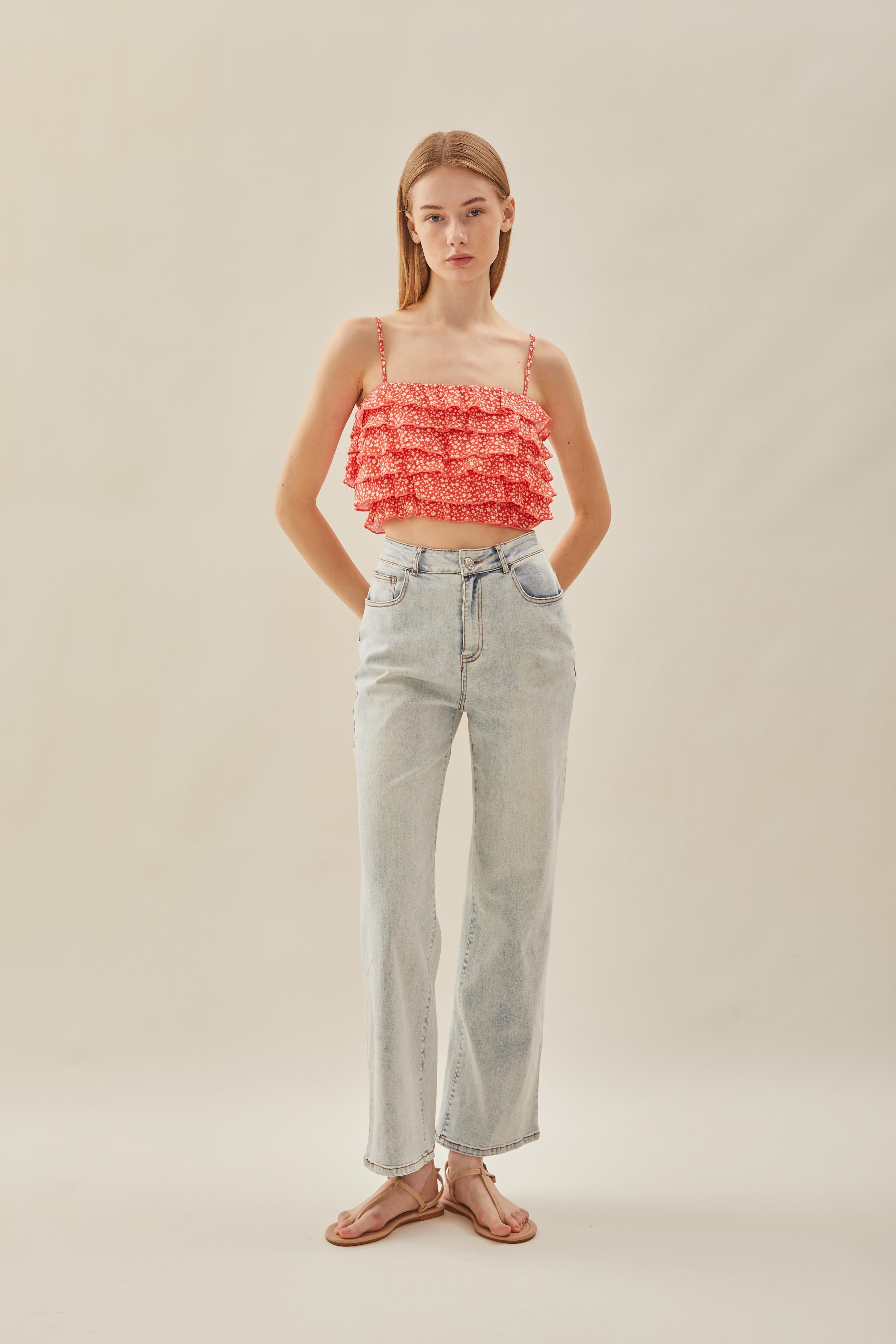 Tiered Frill Top in Red Bloom