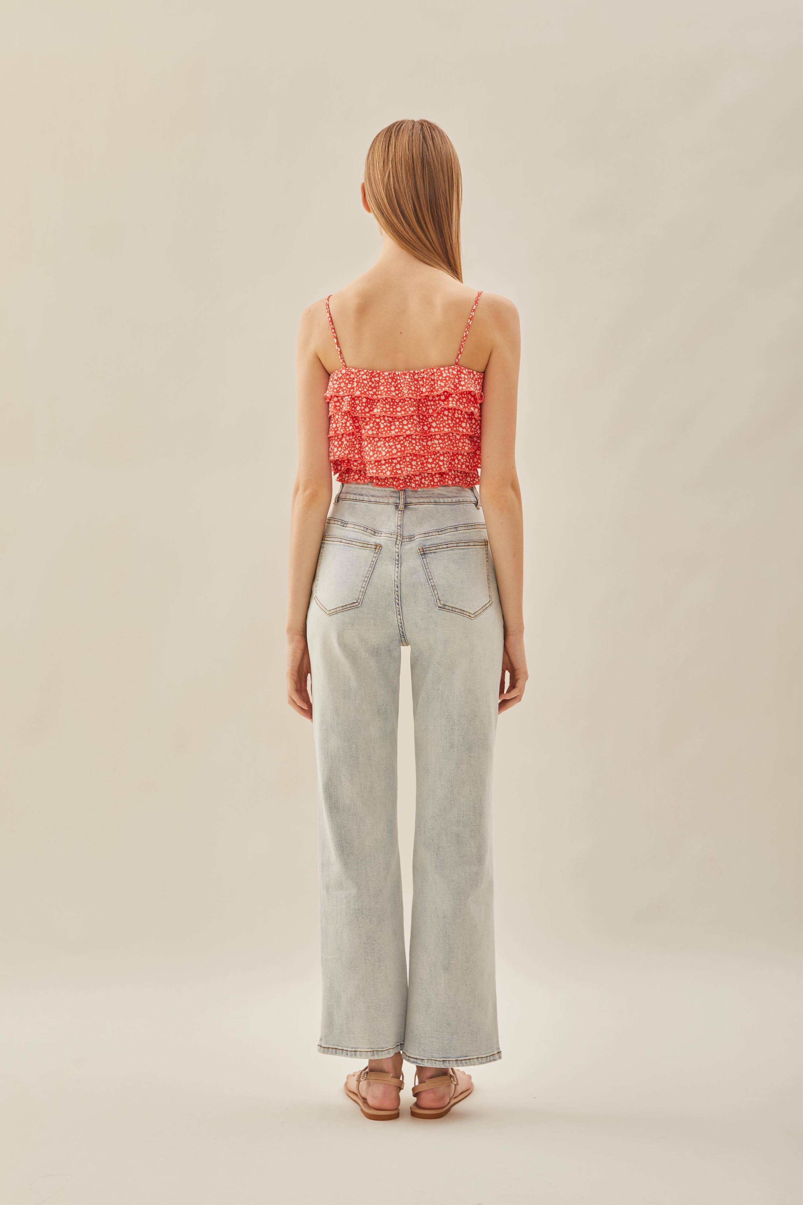 Tiered Frill Top in Red Bloom