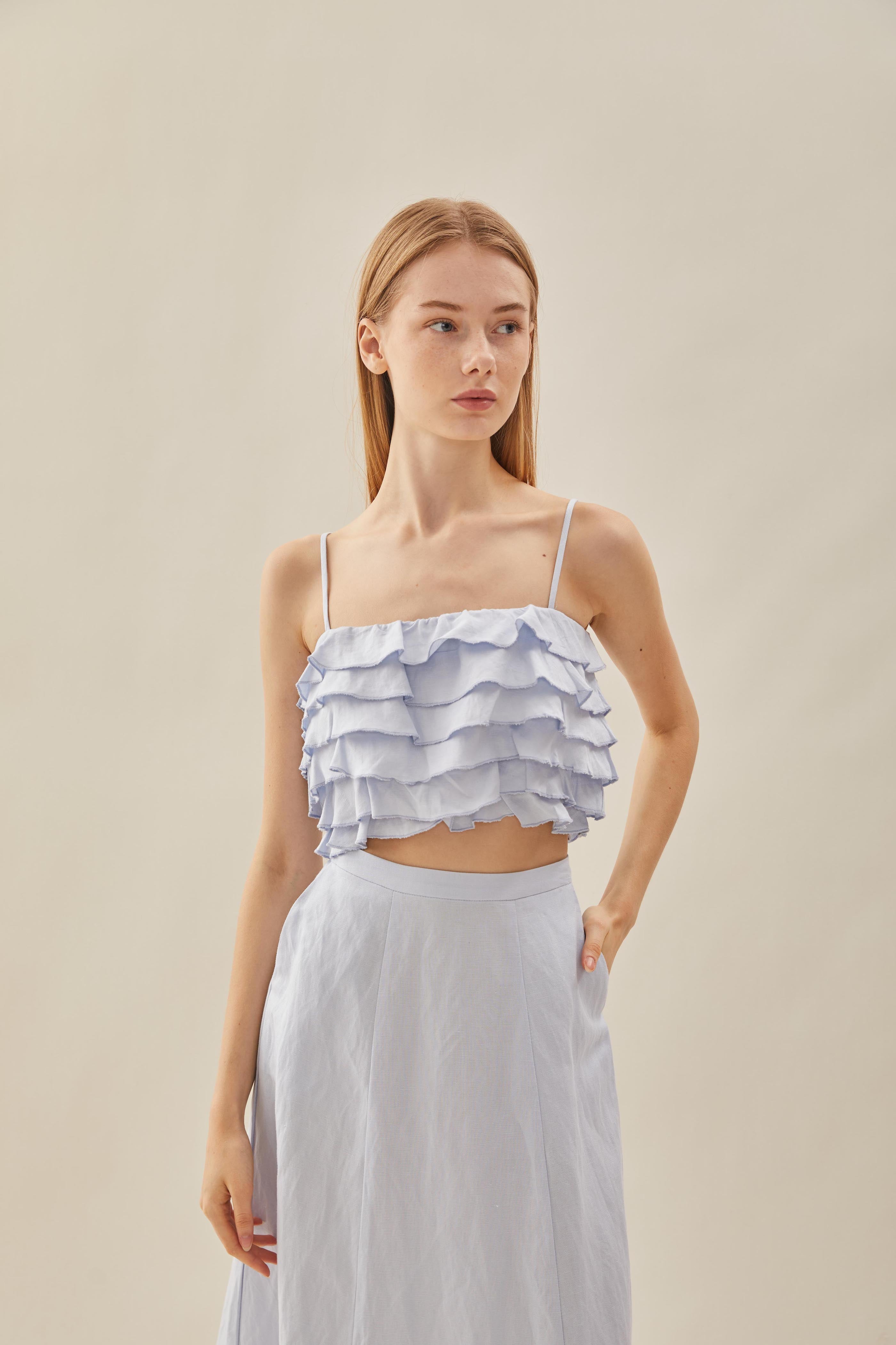 Tiered Frill Top in Mist Blue