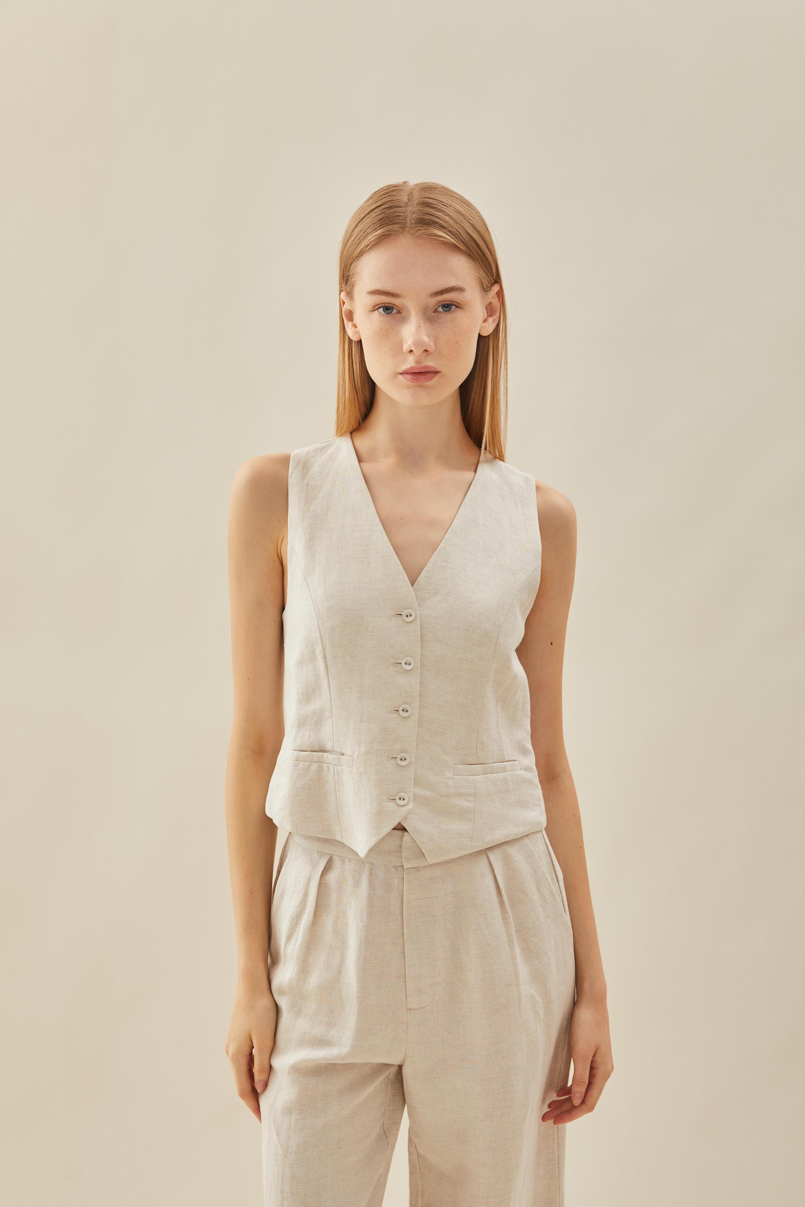 Linen Waistcoat in Natural