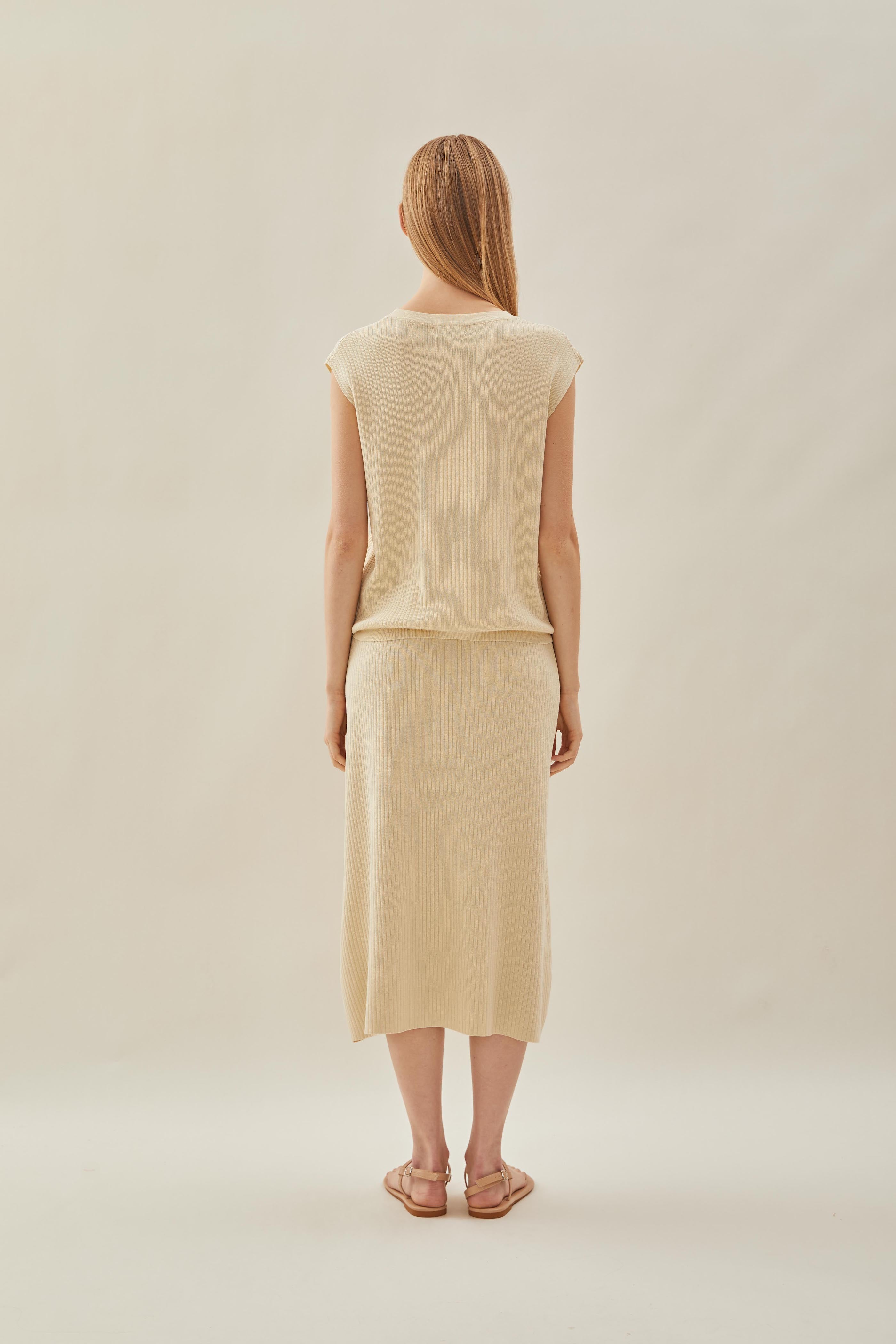 Knitted Round Neck Sleeveless Top in Natural
