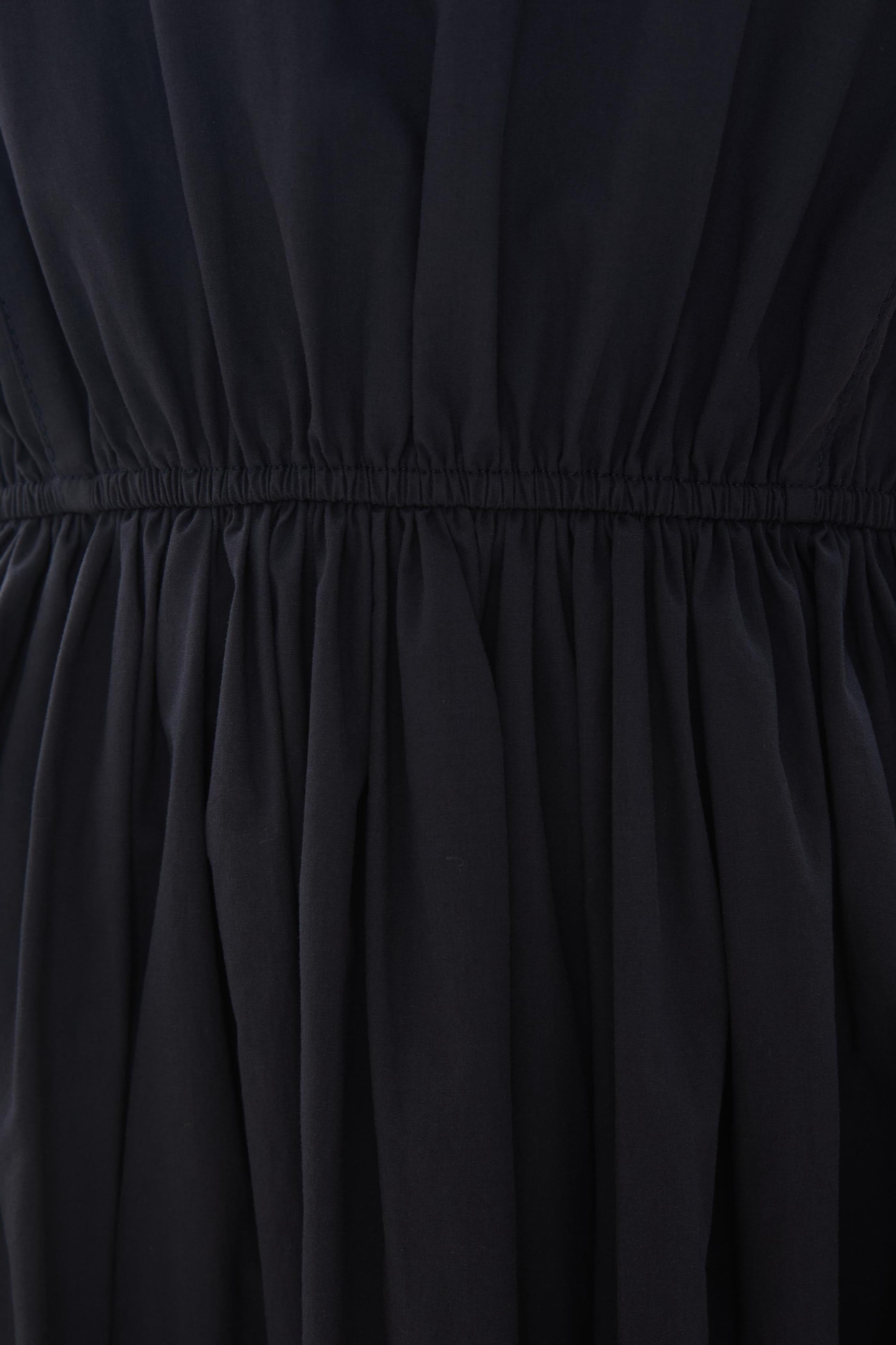 Cotton Gathered Waist Dress in Midnight