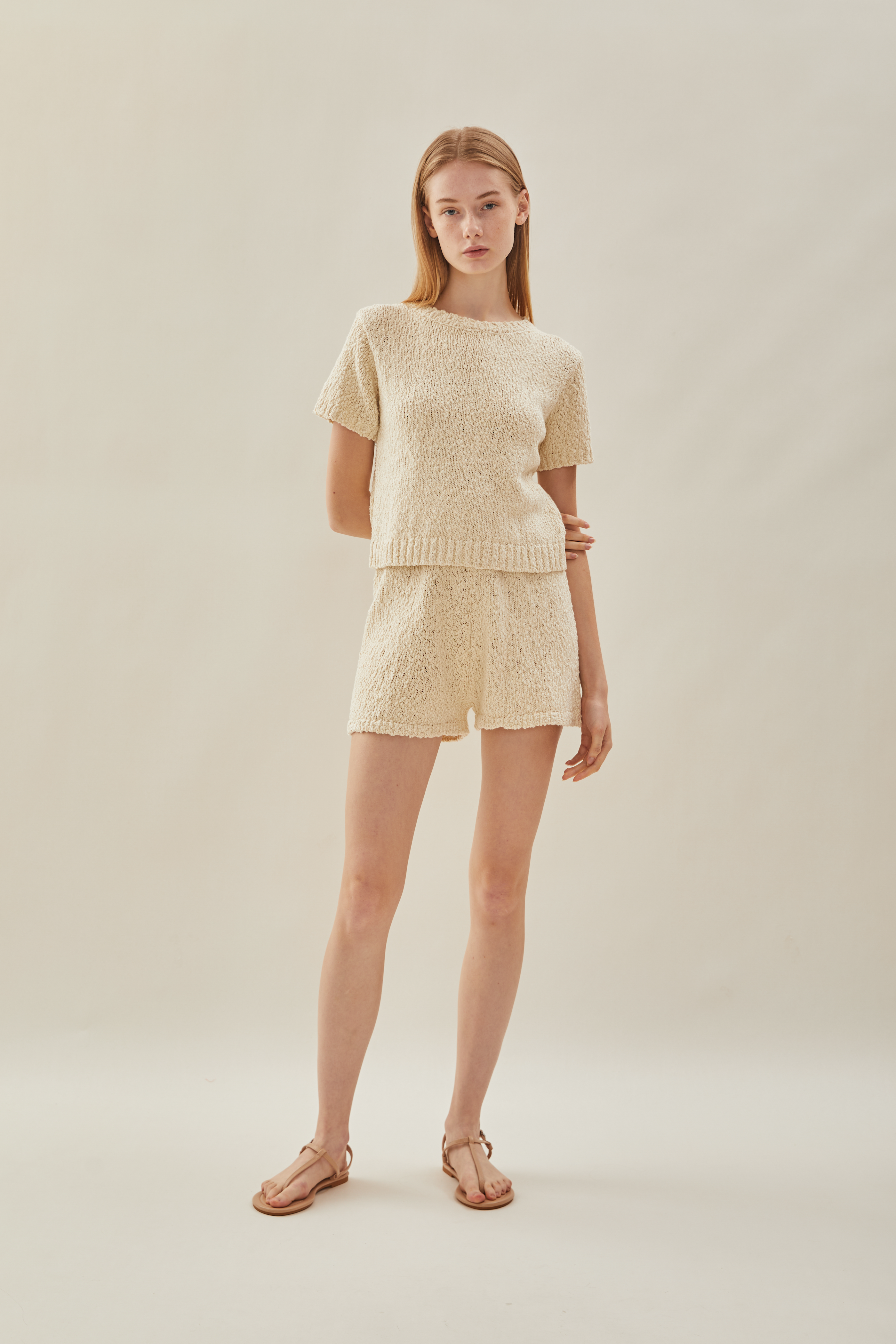 Textured Knit Shorts in Natural
