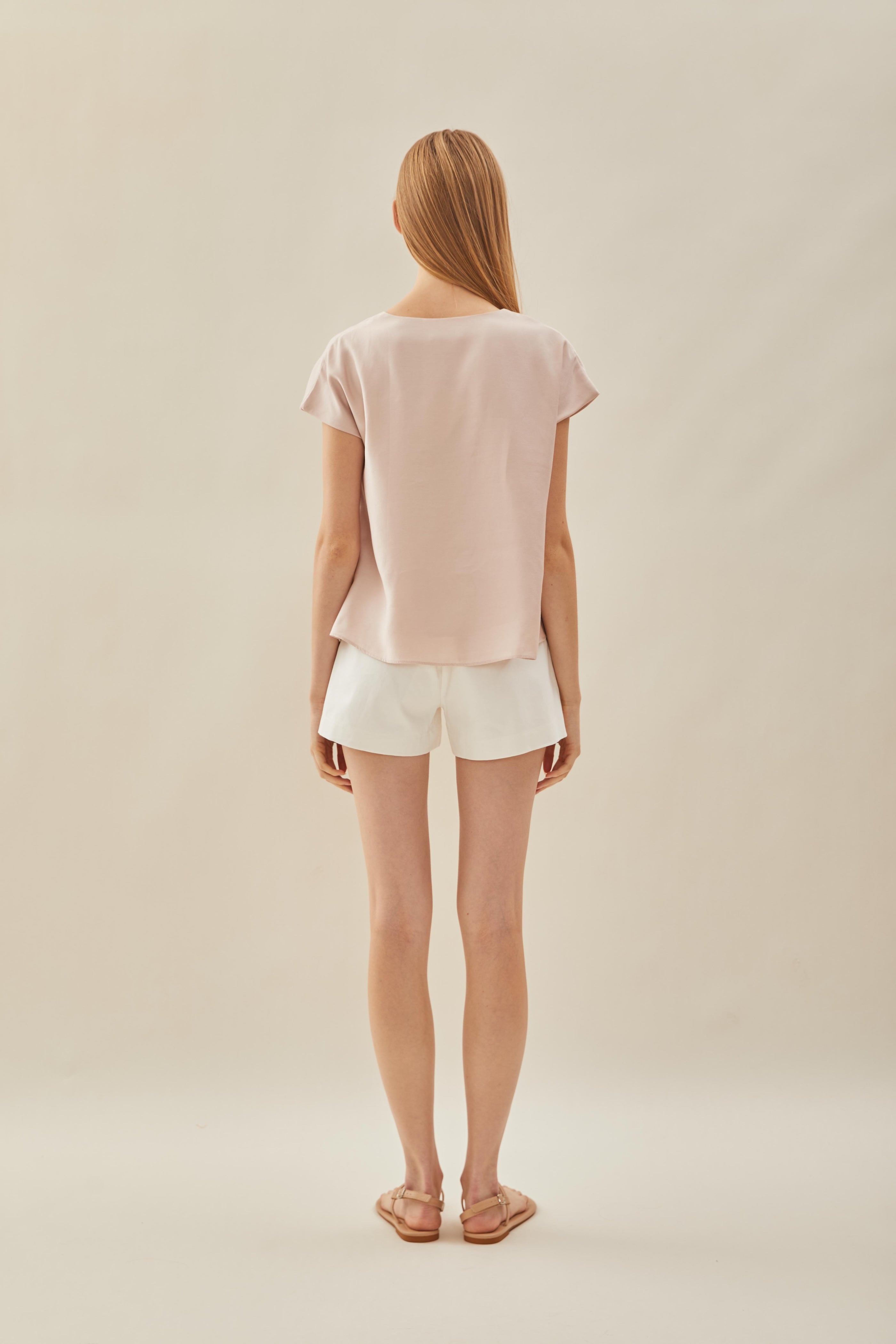V Neck Sleeved Top in Petal Pink