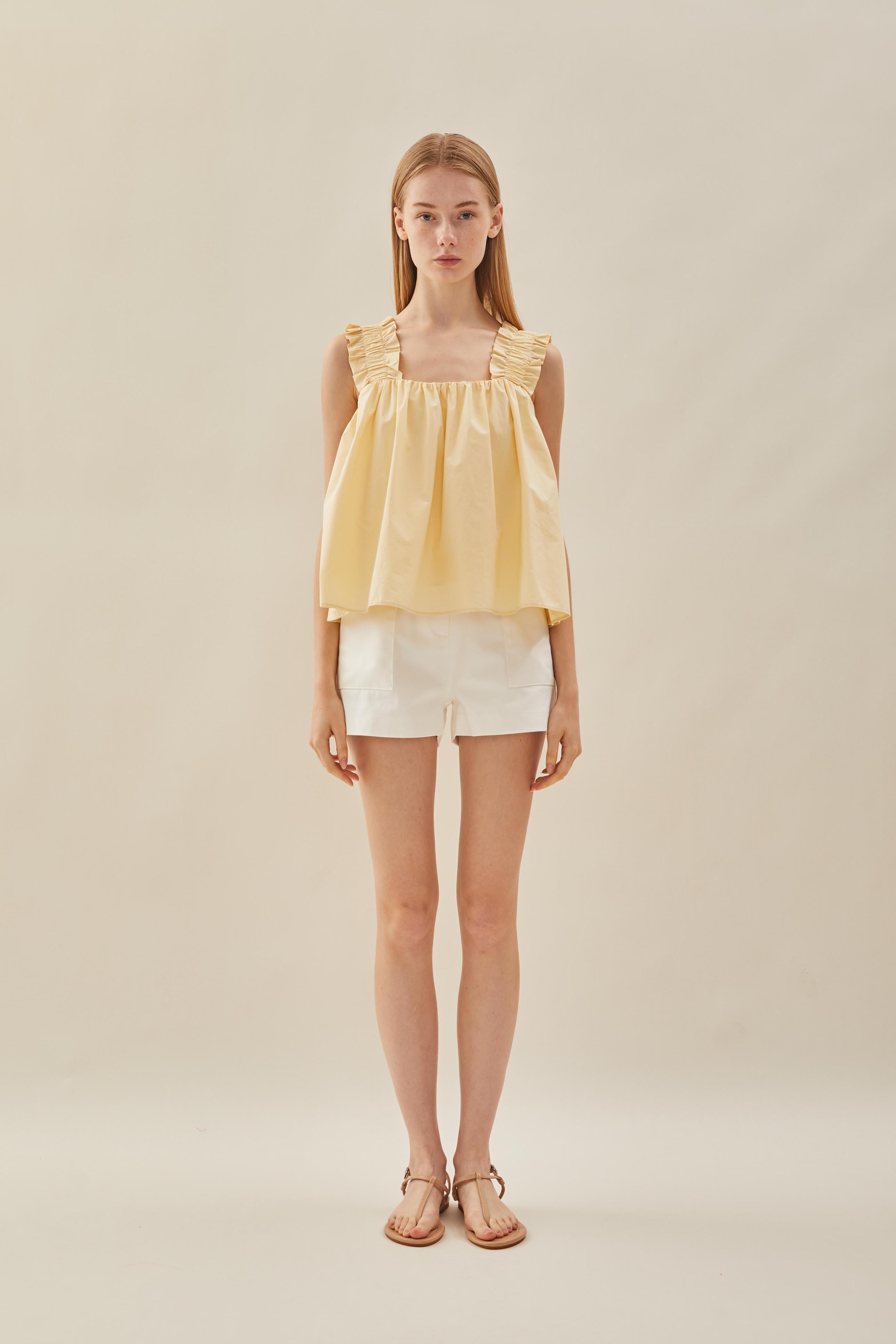 Flared Square Neck Top in Soft Yellow